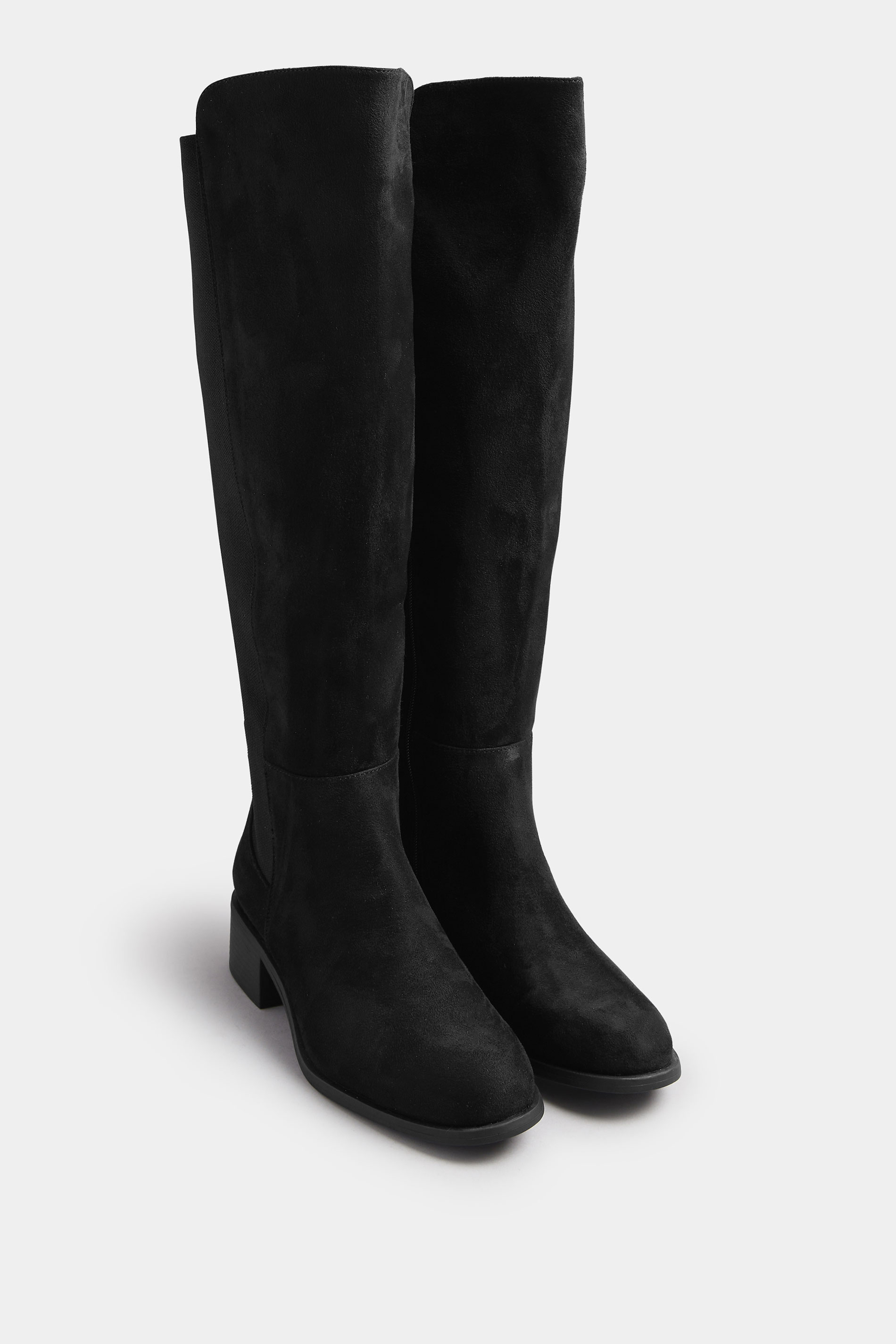 Black Faux Suede Elasticated Knee High Boots In Extra Wide EEE Fit | Yours Clothing 2