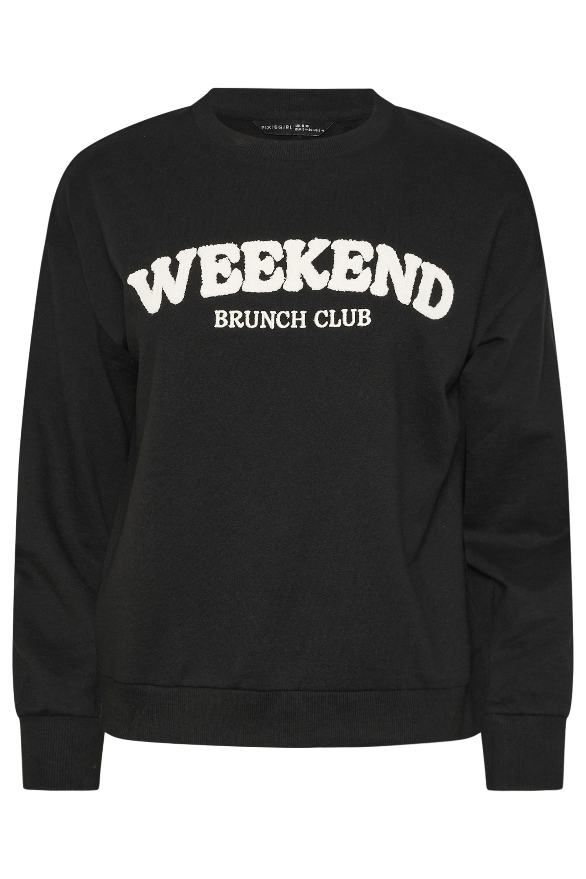 PixieGirl Petite Black 'Weekend Brunch Club' Slogan Lounge Top | PixieGirl 7