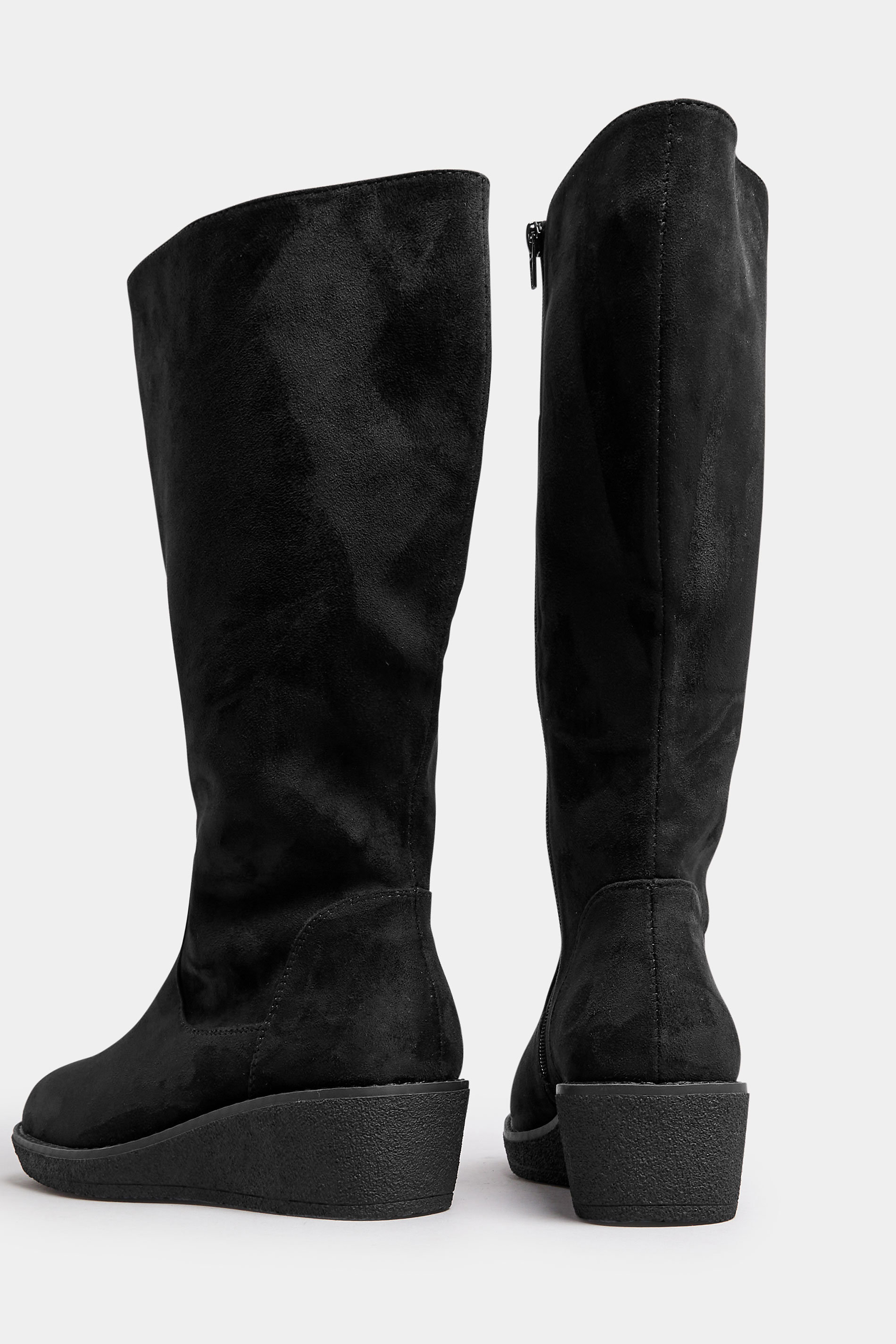 Black Faux Suede Wedge Boots In Extra Wide EEE Fit | Yours Clothing 4