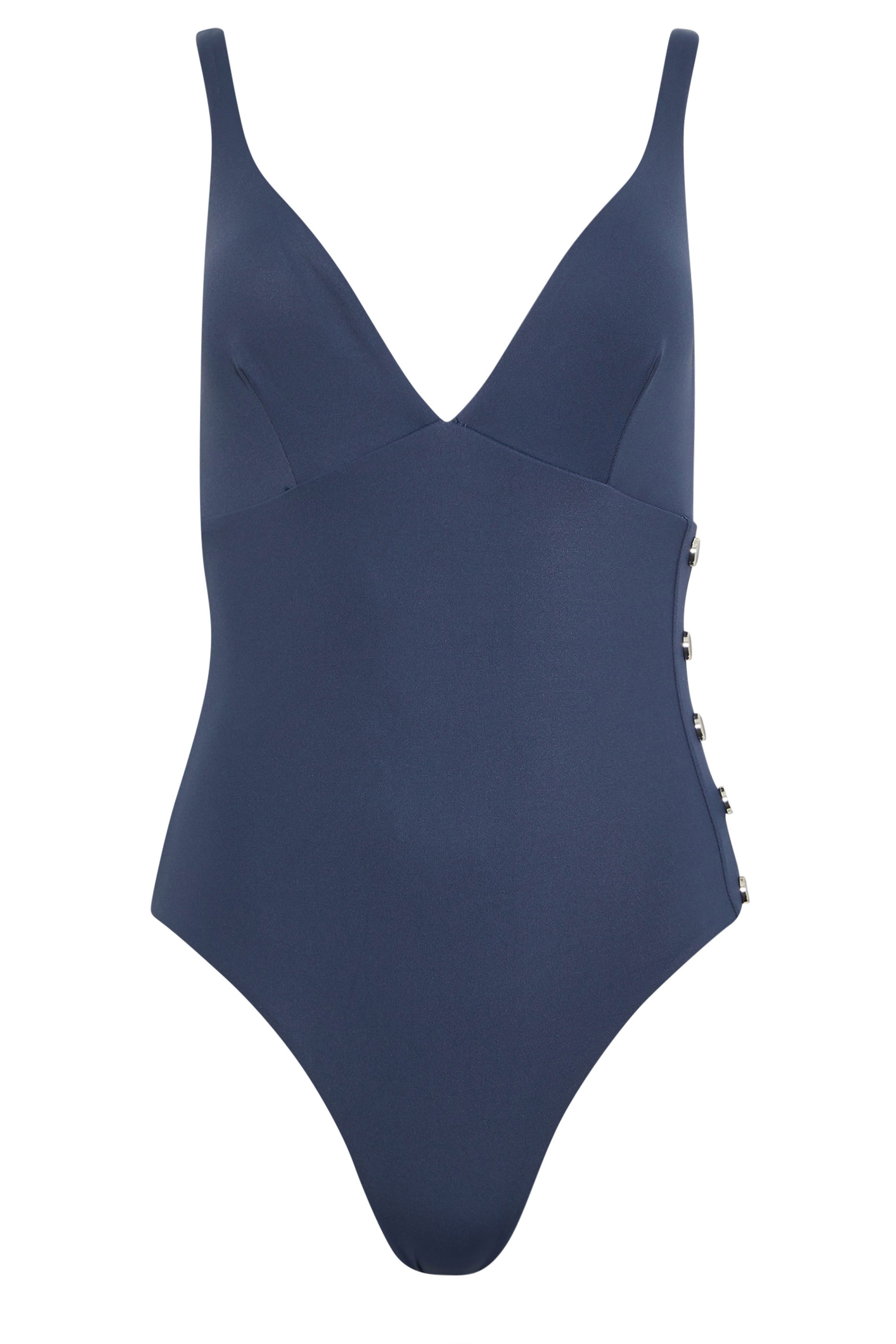 STAR Navy Blue Popper Detail Plunge Swimsuit | StarByJM 6