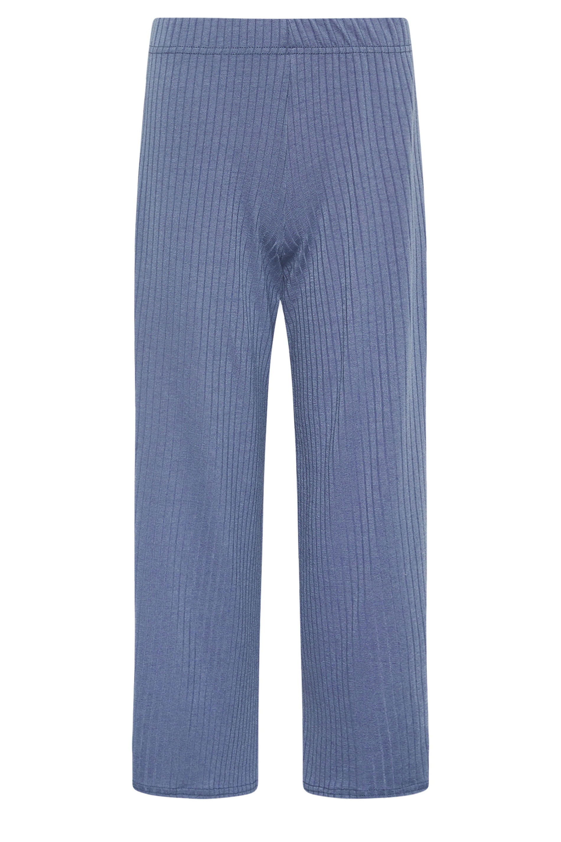 PixieGirl Petite Womens Blue Ribbed Wide Leg Trousers | PixieGirl 5