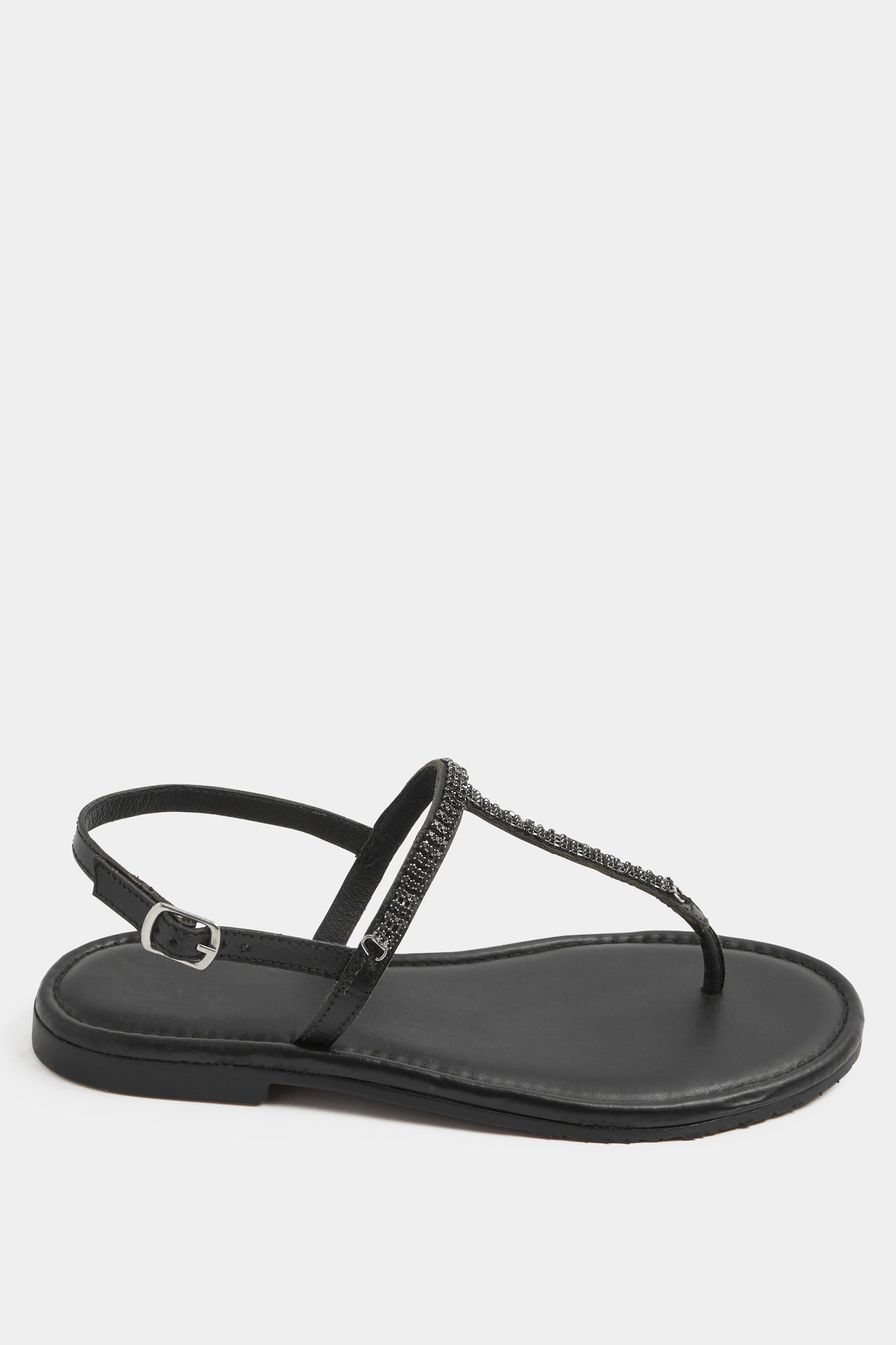 Black Diamante Toe Post Sandals In Extra EEE Wide Fit | Yours Clothing 1