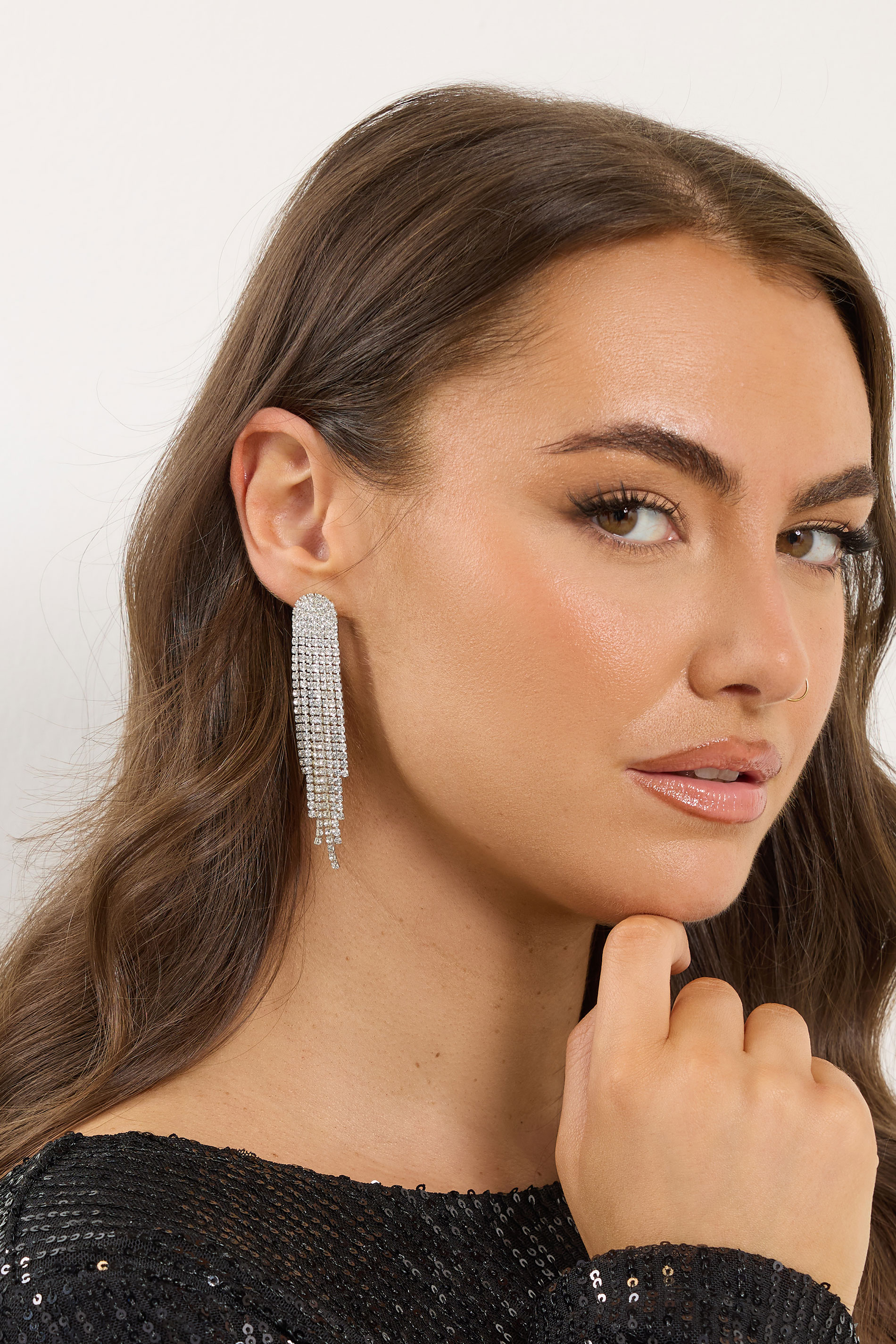 Silver Tone Diamante Statement Earrings | Yours Clothing 1