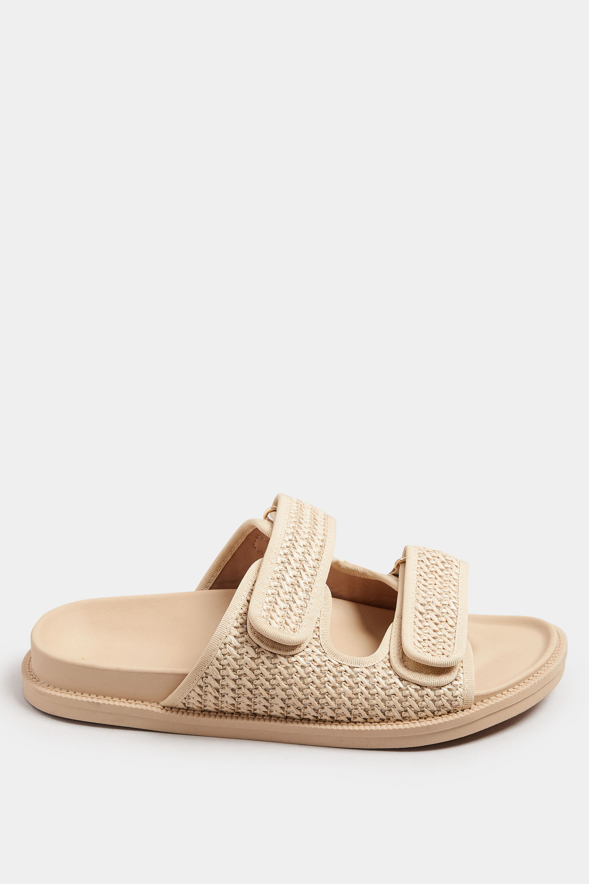 Natural Brown Woven Velcro Strap Sandals In Extra Wide EEE Fit | Yours Clothing 3