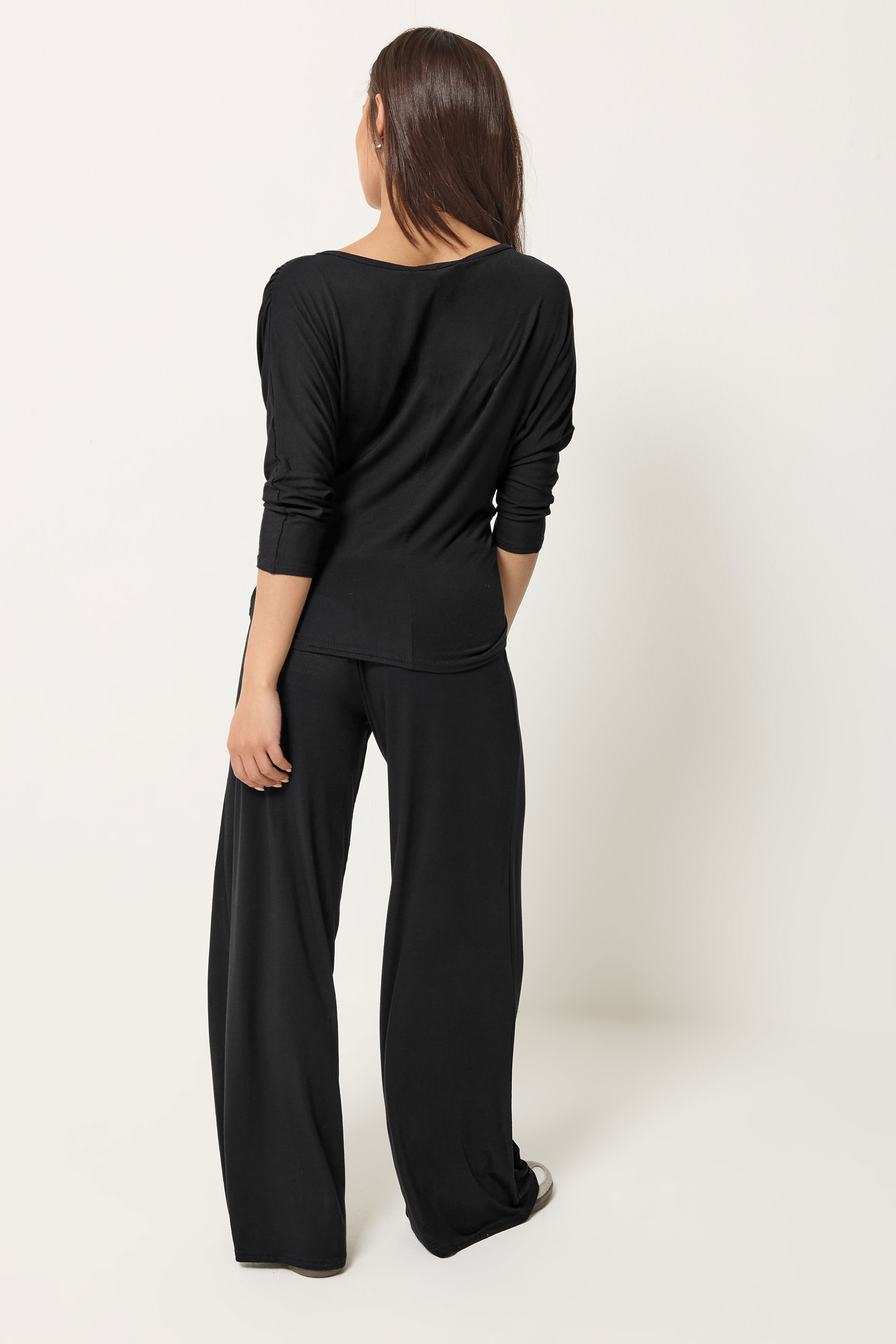 PixieGirl Petite Women's Set Black Wrap Top & Wide Leg Trousers | PixieGirl 4