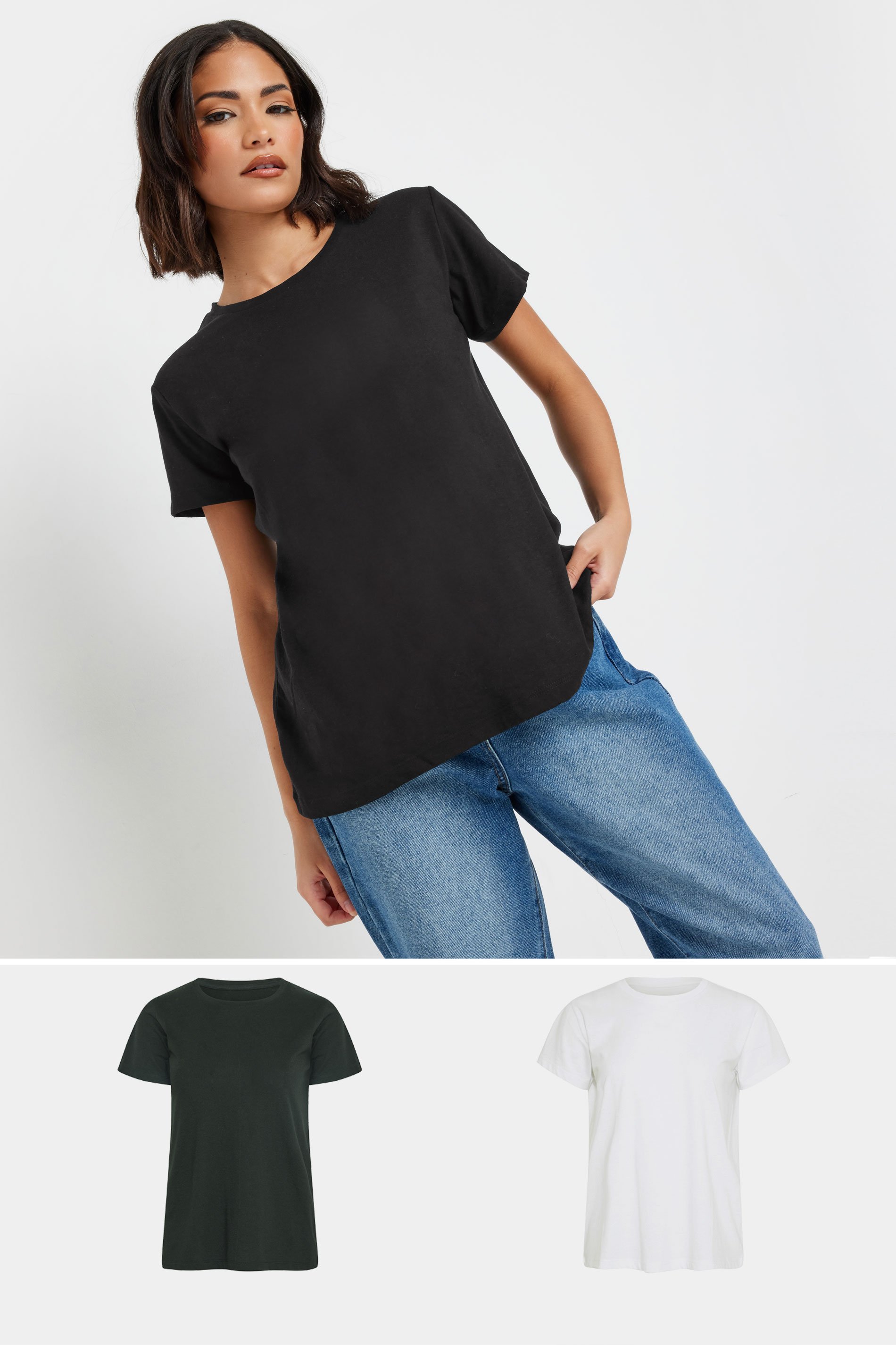 2 PACK Petite Black & White Basic T-Shirts | PixieGirl 1