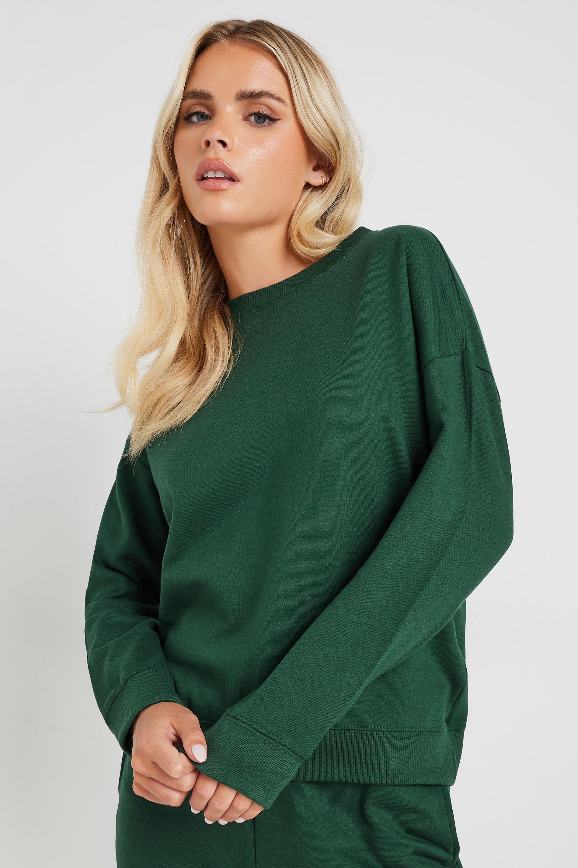 PixieGirl Petite Women's Dark Green Crew Neck Sweatshirt | PixieGirl 2