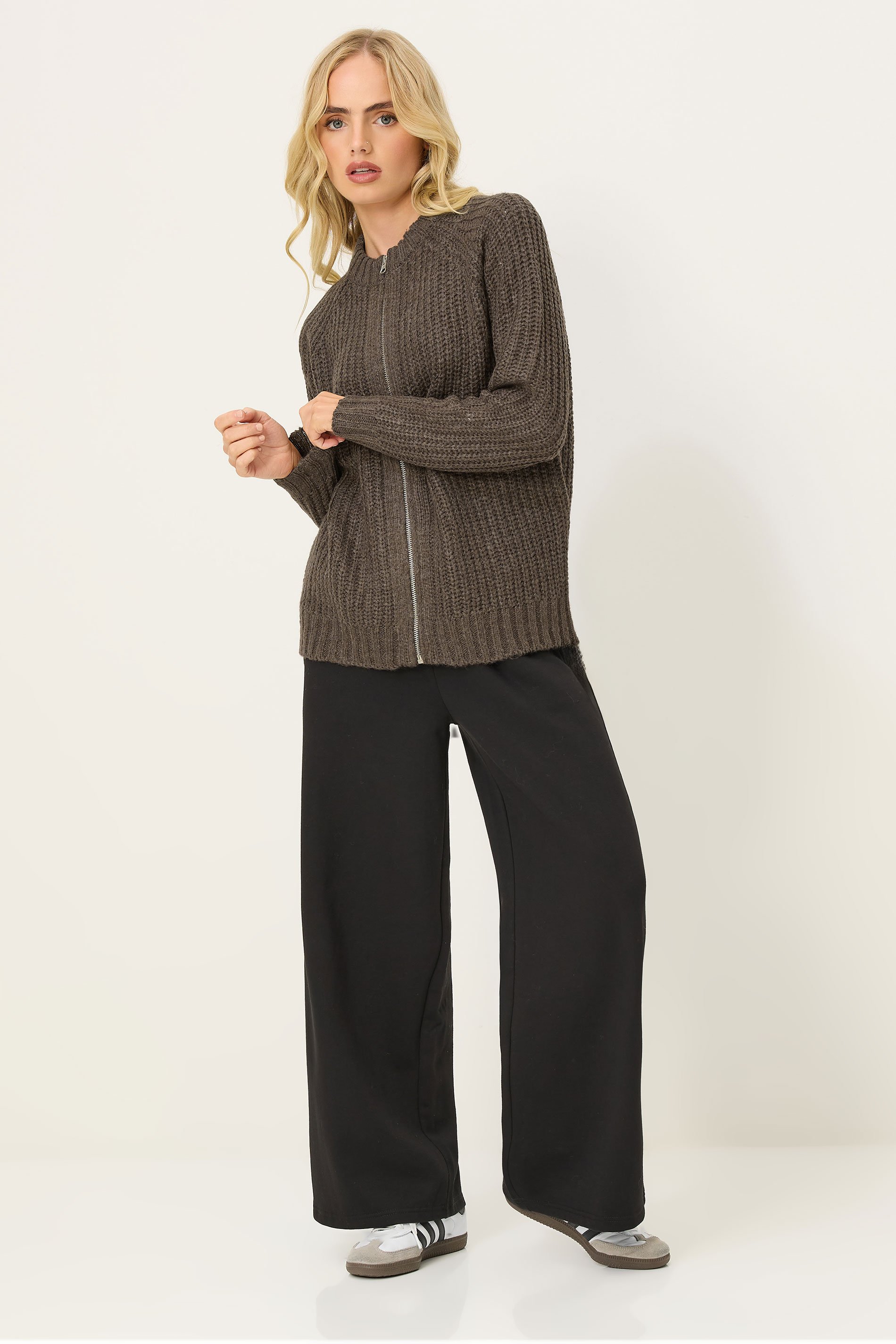 PixieGirl Petite Women's Brown Knitted Zip Cardigan | PixieGirl 2