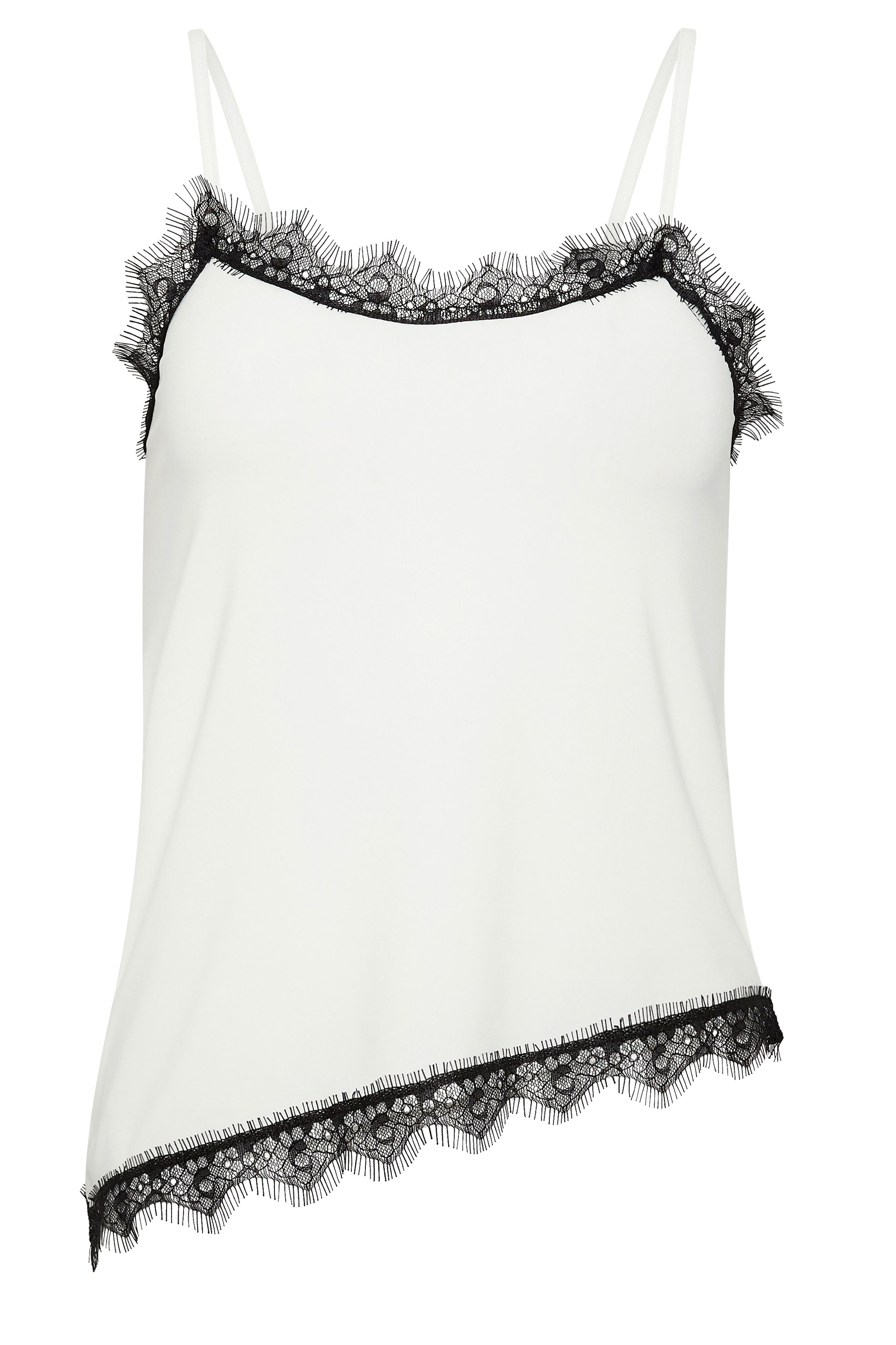 PixieGirl Petite Women's White & Black Lace Trim Asymmetric Vest Top | PixieGirl 5
