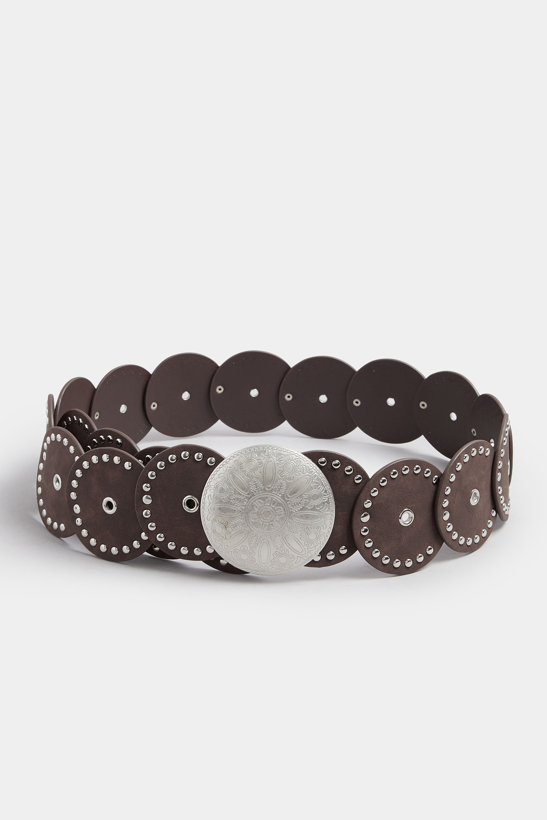 Brown Wide Disc Eyelet Belt | Yours Clothing 2