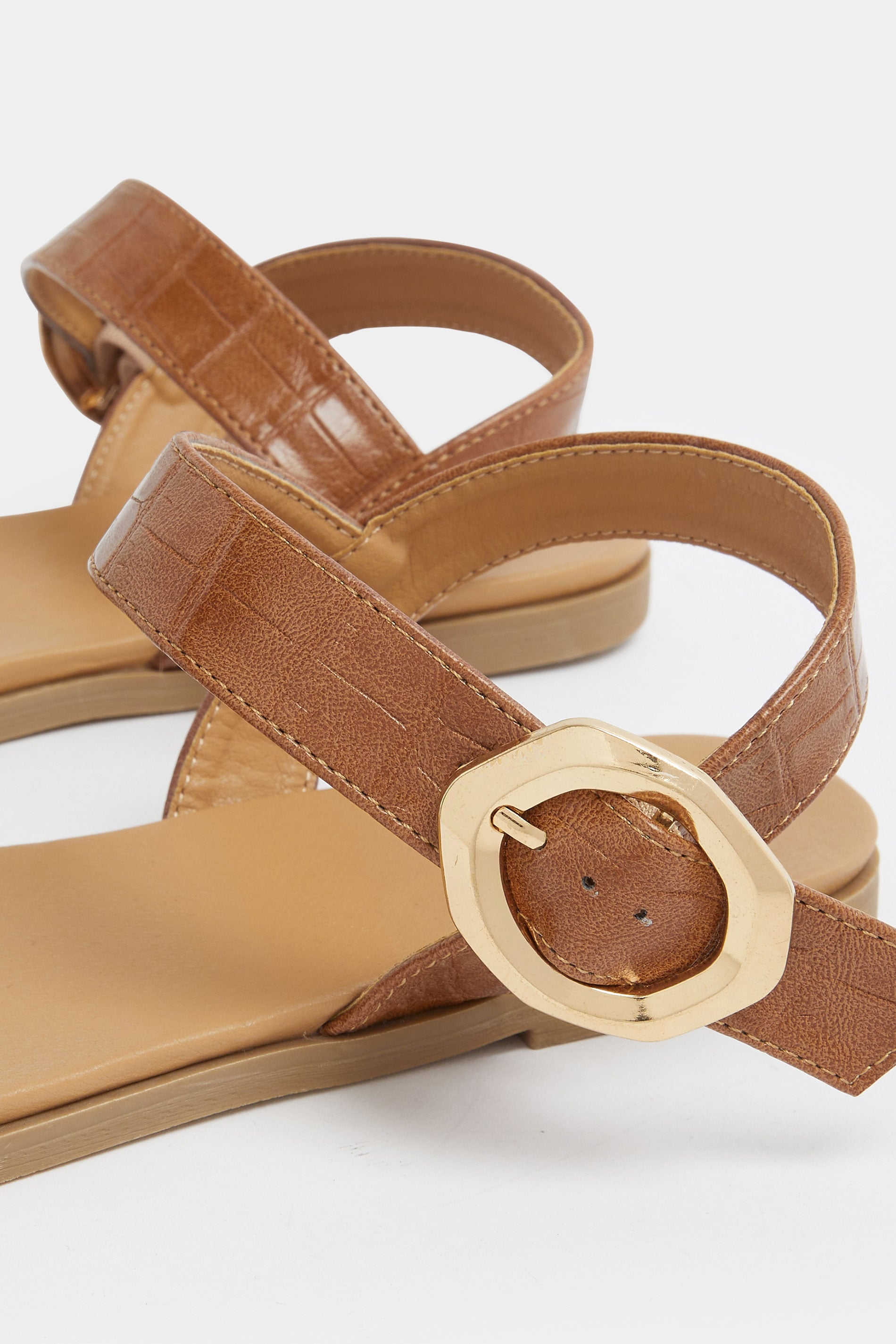 Brown Croc Buckle Detail Sandals In Wide E Fit | Yours Clothing 5