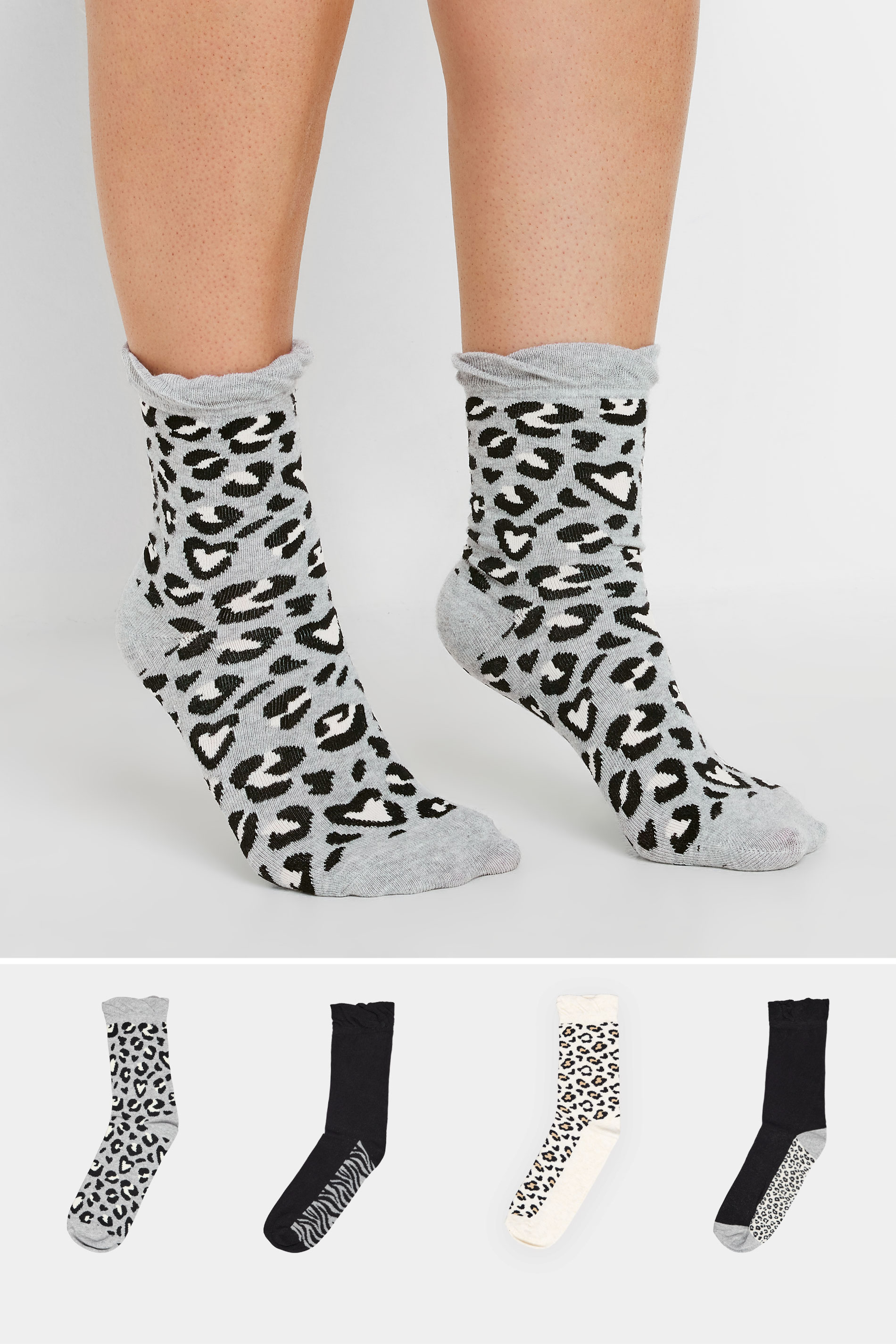 4 PACK Grey Butterfly Print Ankle Socks | Yours Clothing 1