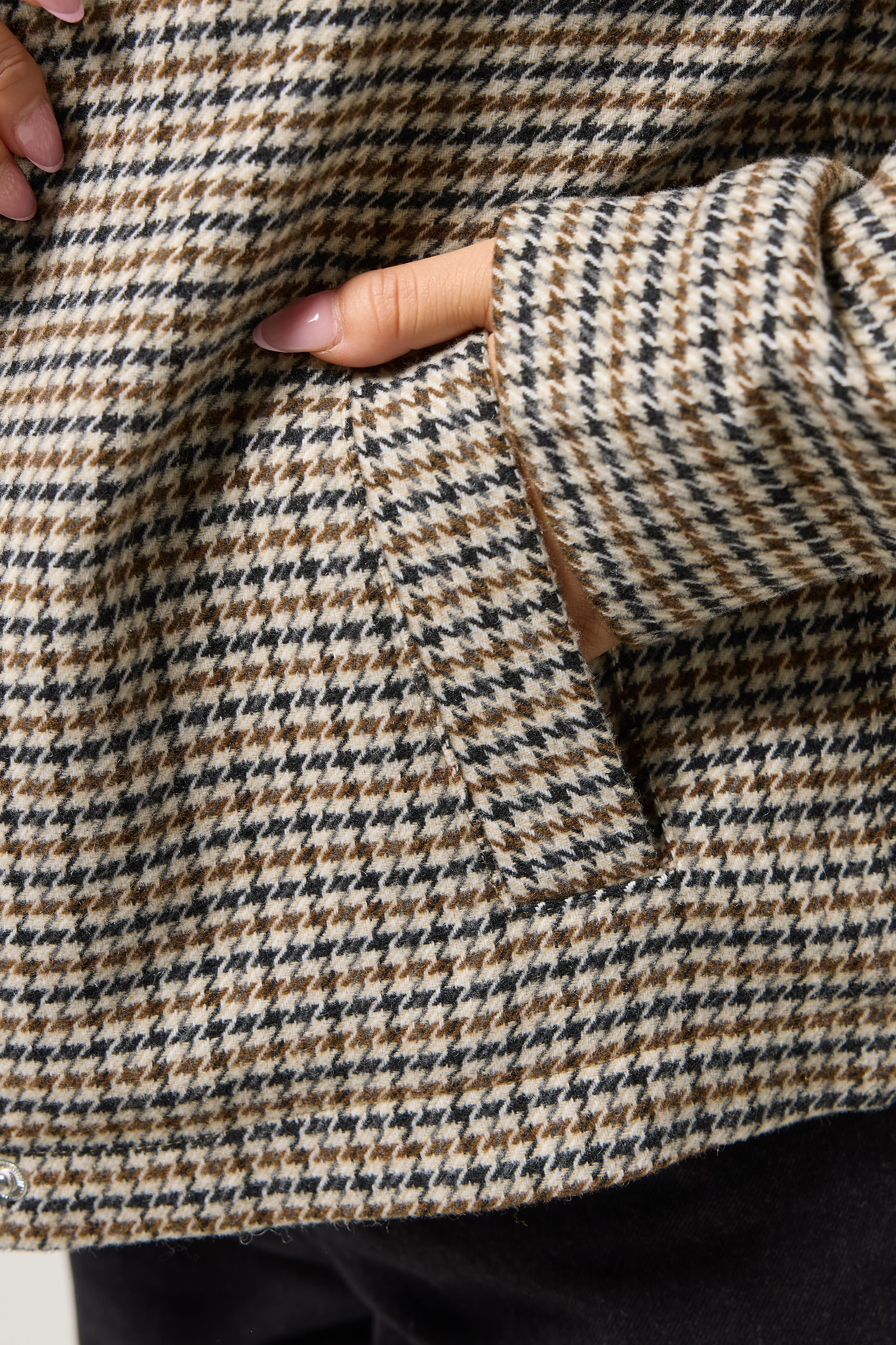 PixieGirl Petite Women's Brown Check Funnel Neck Coat | PixieGirl 4