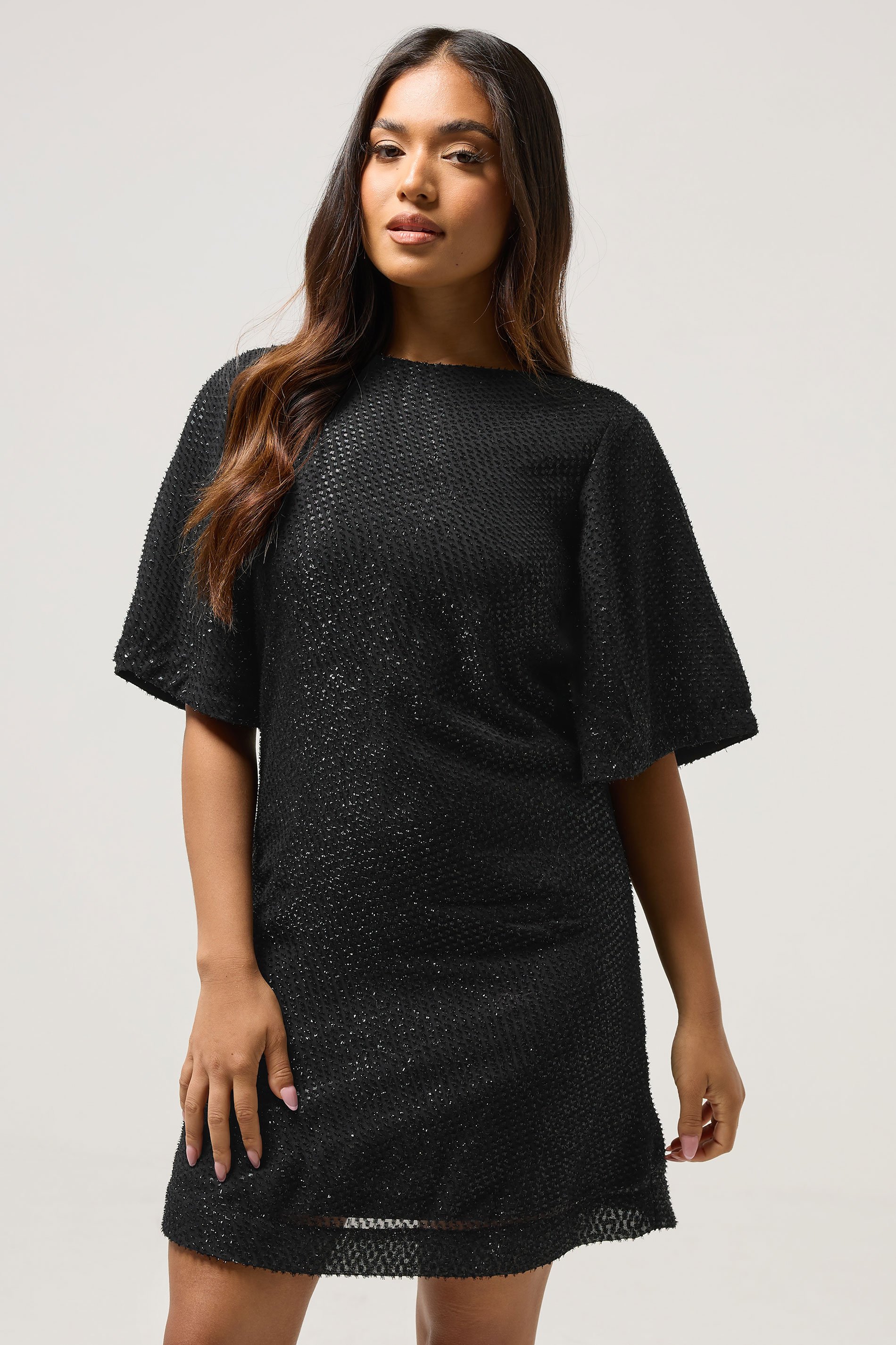 PixieGirl Petite Women's Black Textured Midi Dress | PixieGirl 4