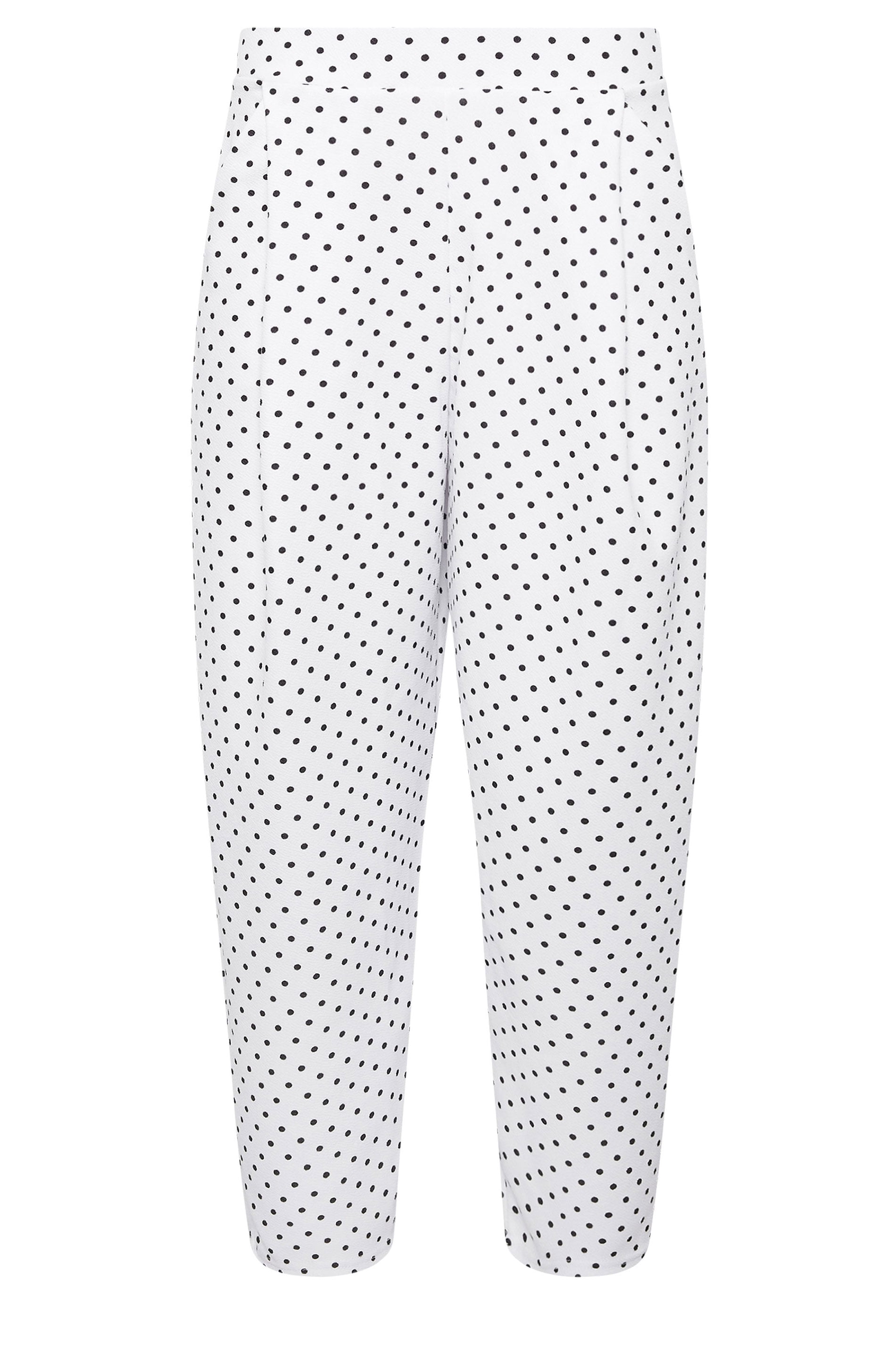PixieGirl Petite Women's White Polka Dot Crinkle Barrel Leg Trousers | PixieGirl 8