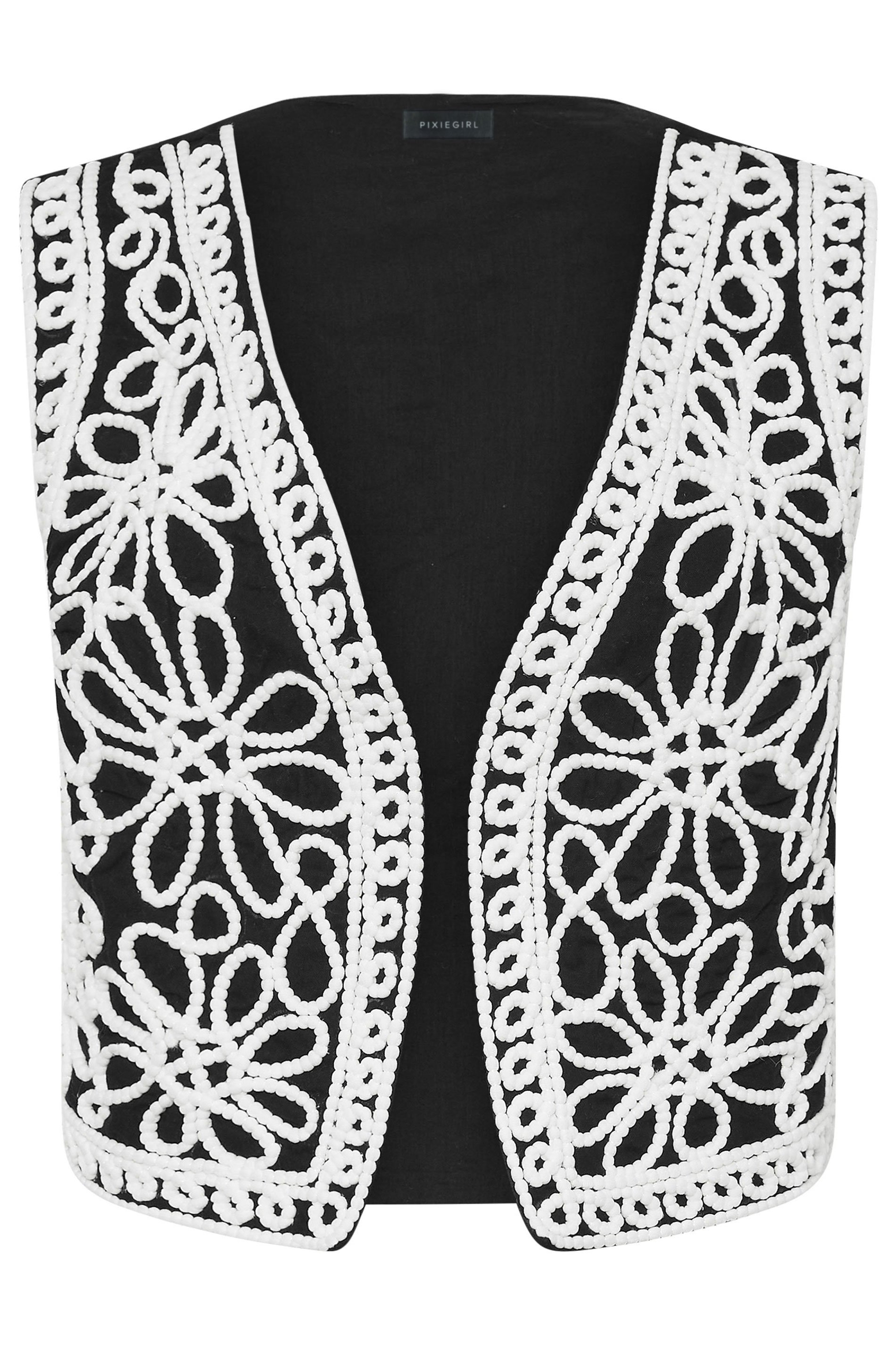 PixieGirl Petite Women's Black Floral Embroidered Waistcoat | PixieGirl 5