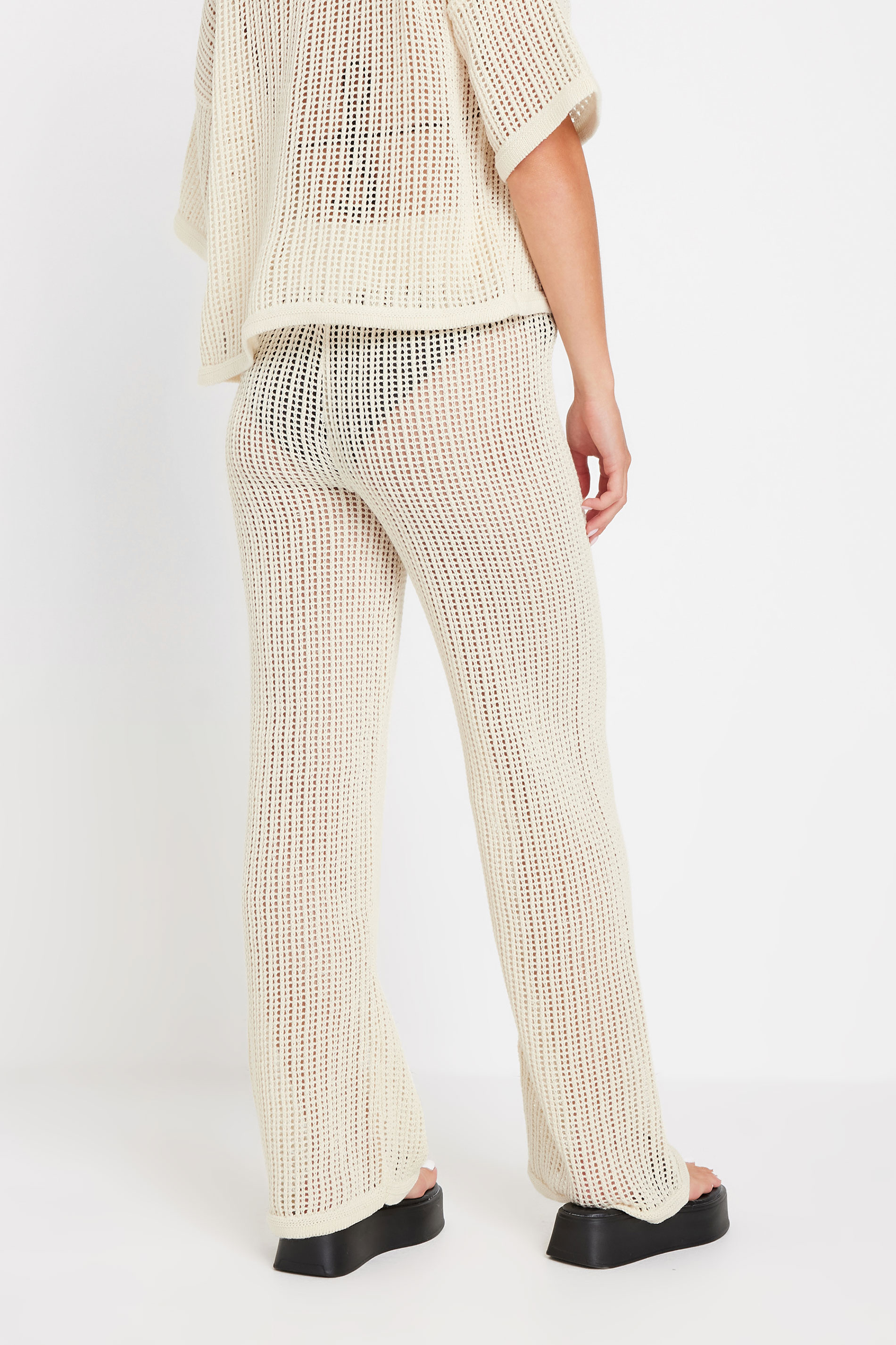 PixieGirl Petite Women's Cream Crochet Wide Leg Trousers | PixieGirl 3