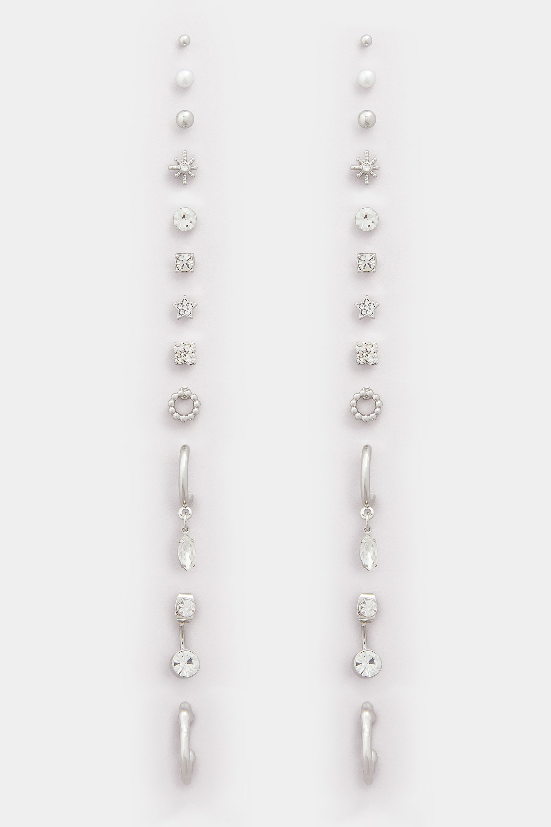 12 PACK Silver Tone Diamante Mixed Earring Set | Yours Clothing 3
