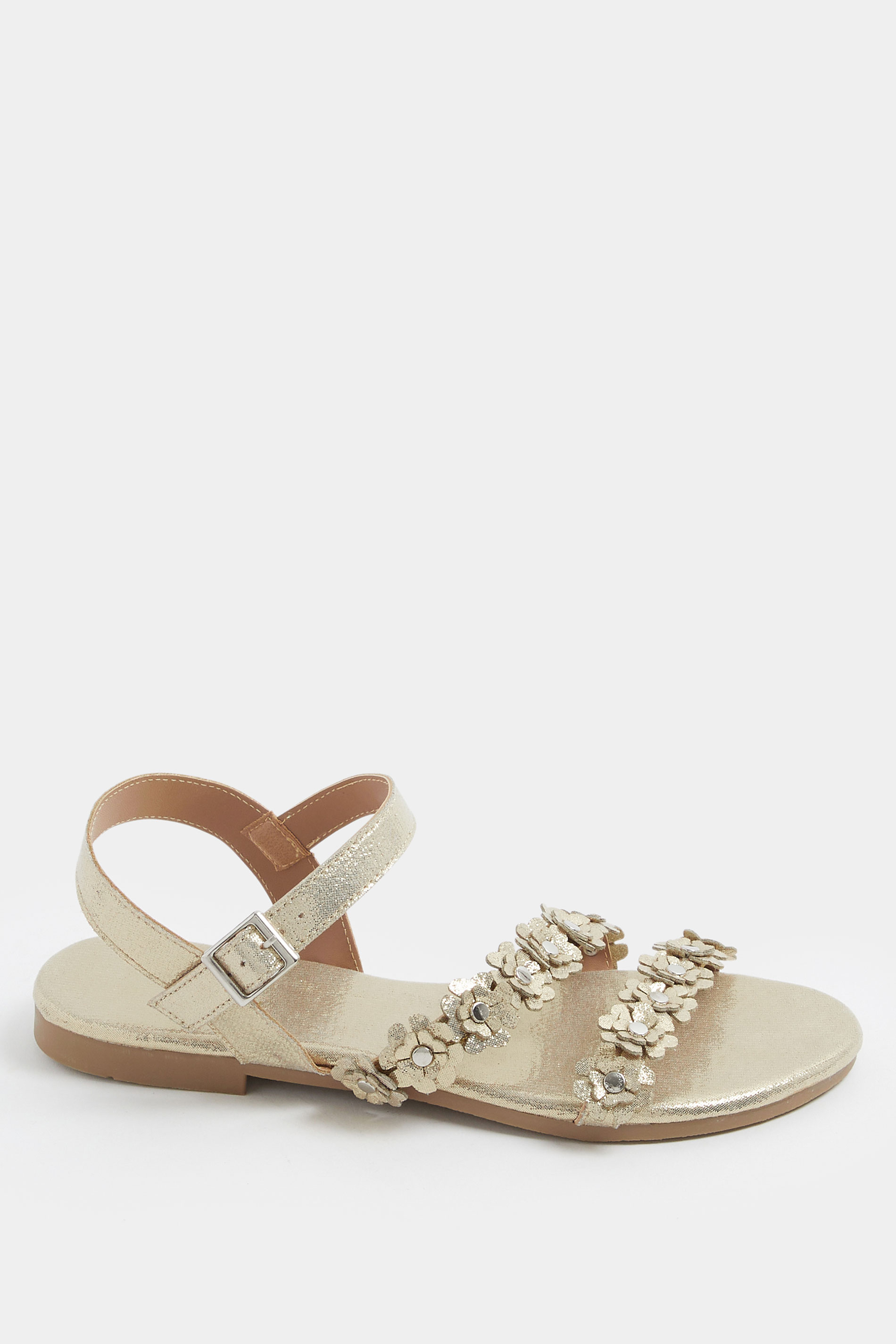 Gold Ditsy Floral Sandals In Wide E Fit | Yours Clothing 2