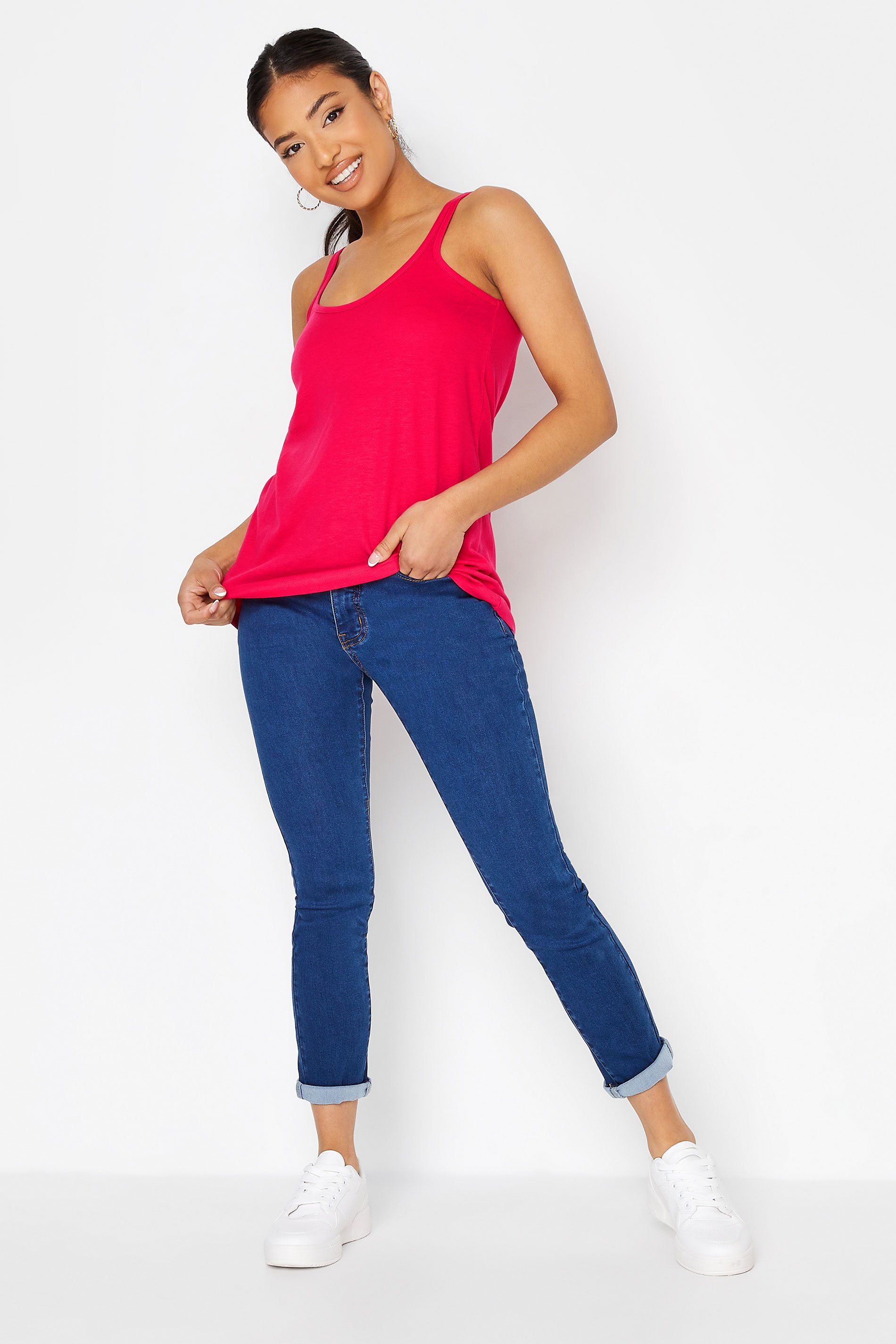 Petite Bright Pink Dipped Hem Vest Top | PixieGirl 4