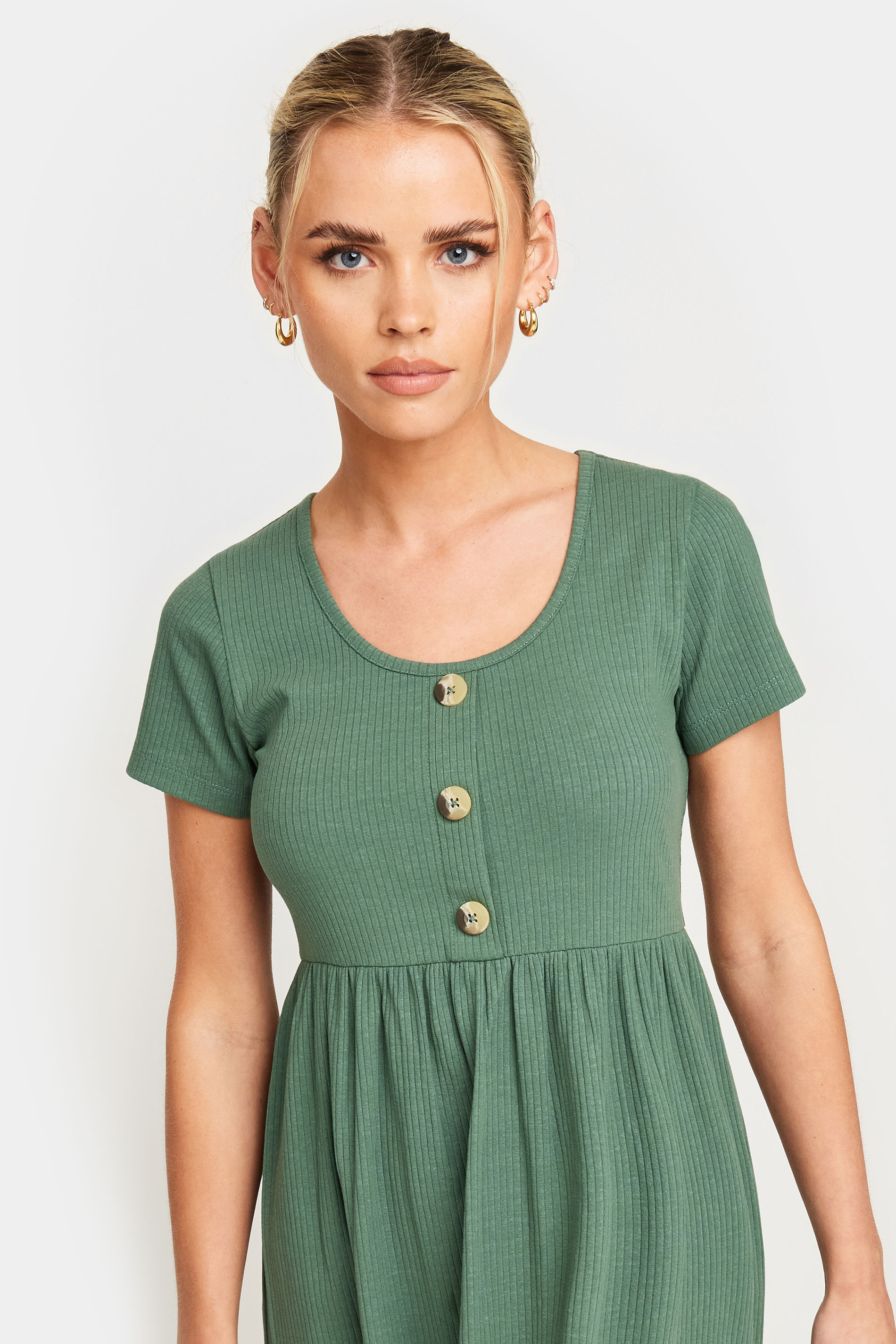 PixieGirl Petite Women's Sage Green Button Front Smock Dress | PixieGirl 4
