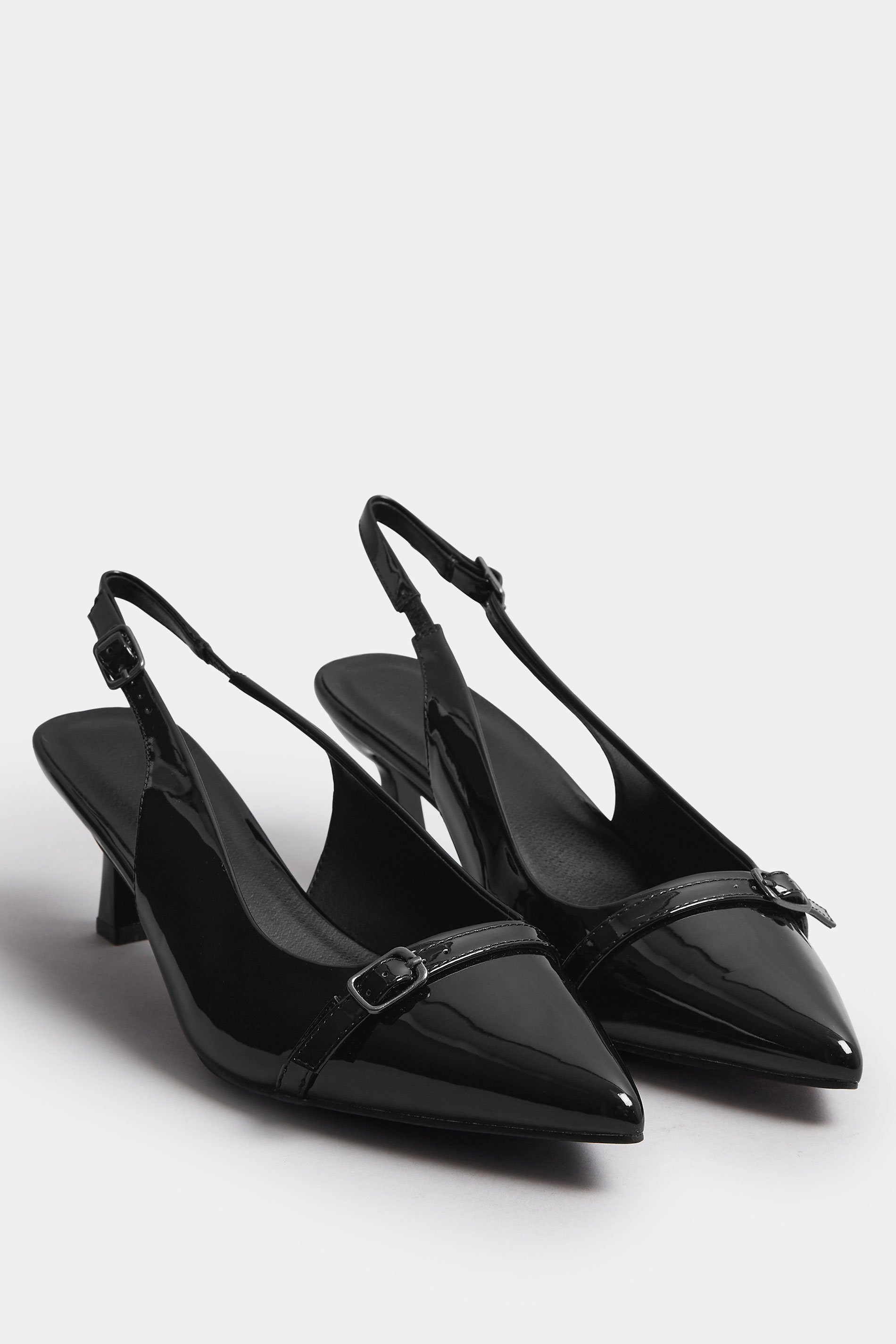 Black Buckle Slingback Court Shoes In Extra Wide EEE Fit | Yours Clothing 2
