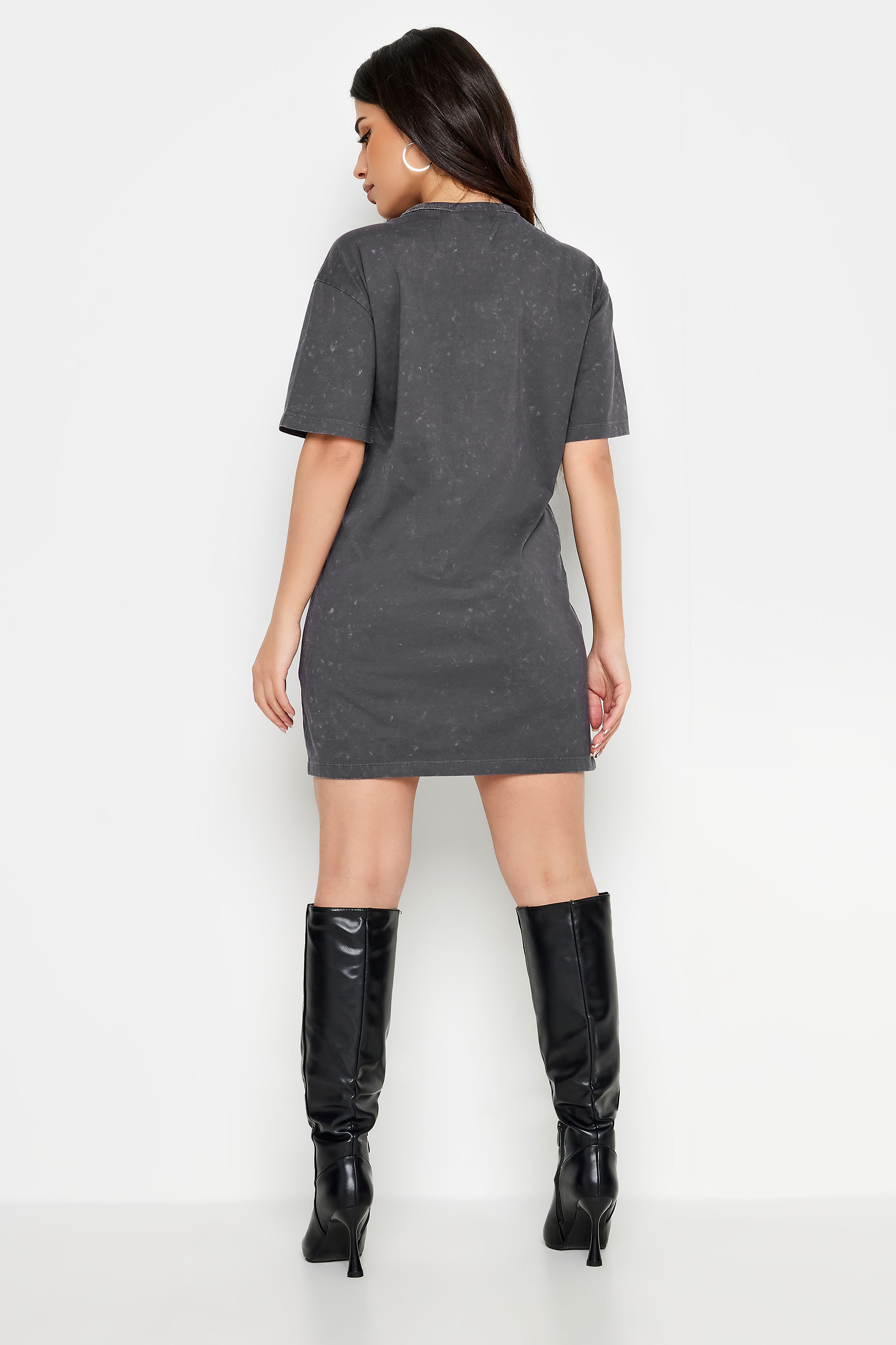 PixieGirl Petite Womens Grey Acid Wash 'Racing Team' Slogan Oversized T-Shirt Dress | PixieGirl 5