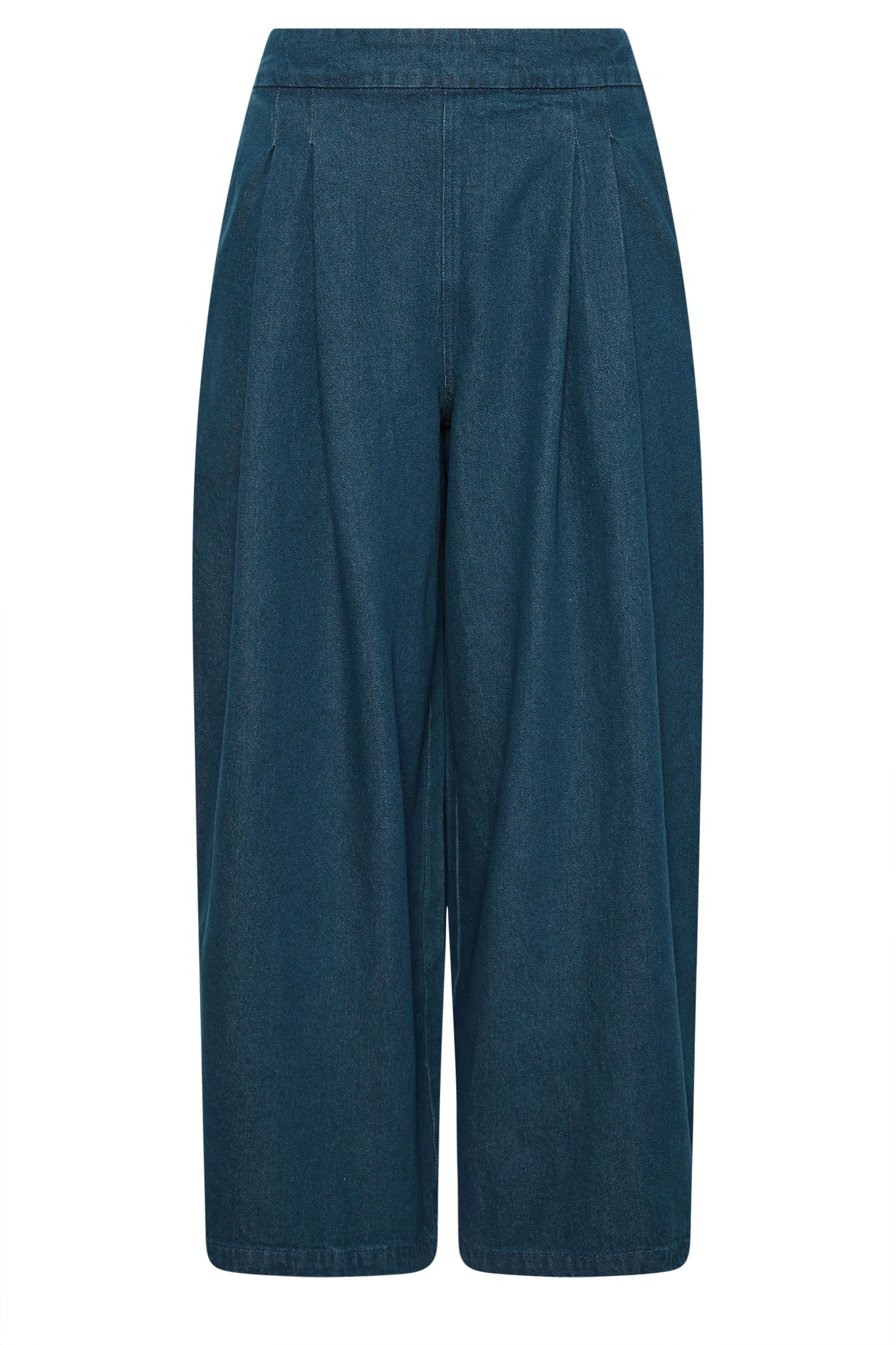 PixieGirl Petite Women's Blue Cotton Pleat Front Wide Leg Jeans | PixieGirl 5