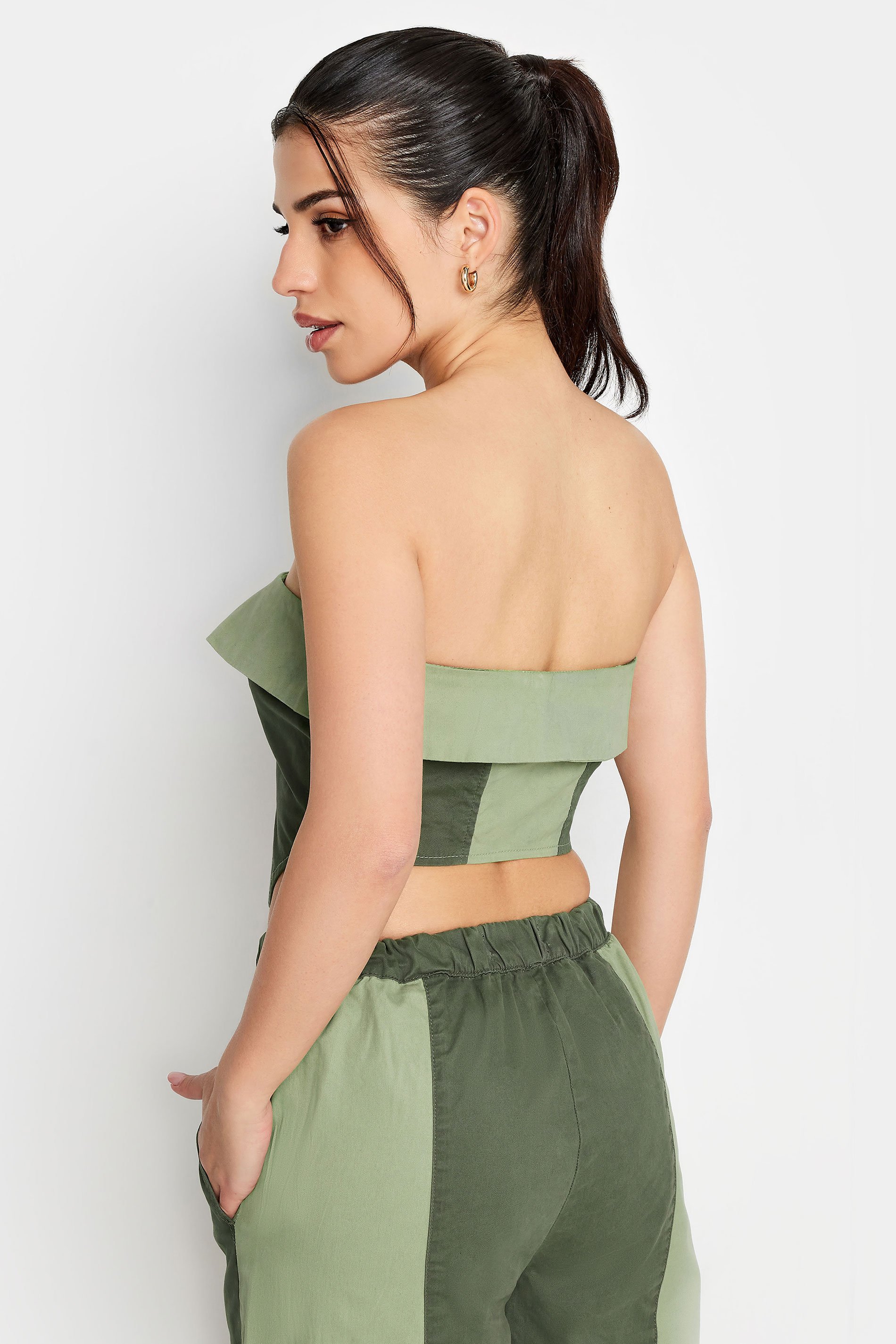 PixieGirl Petite Womens Khaki Green Colourblock Bandeau Corset Top | PixieGirl 6