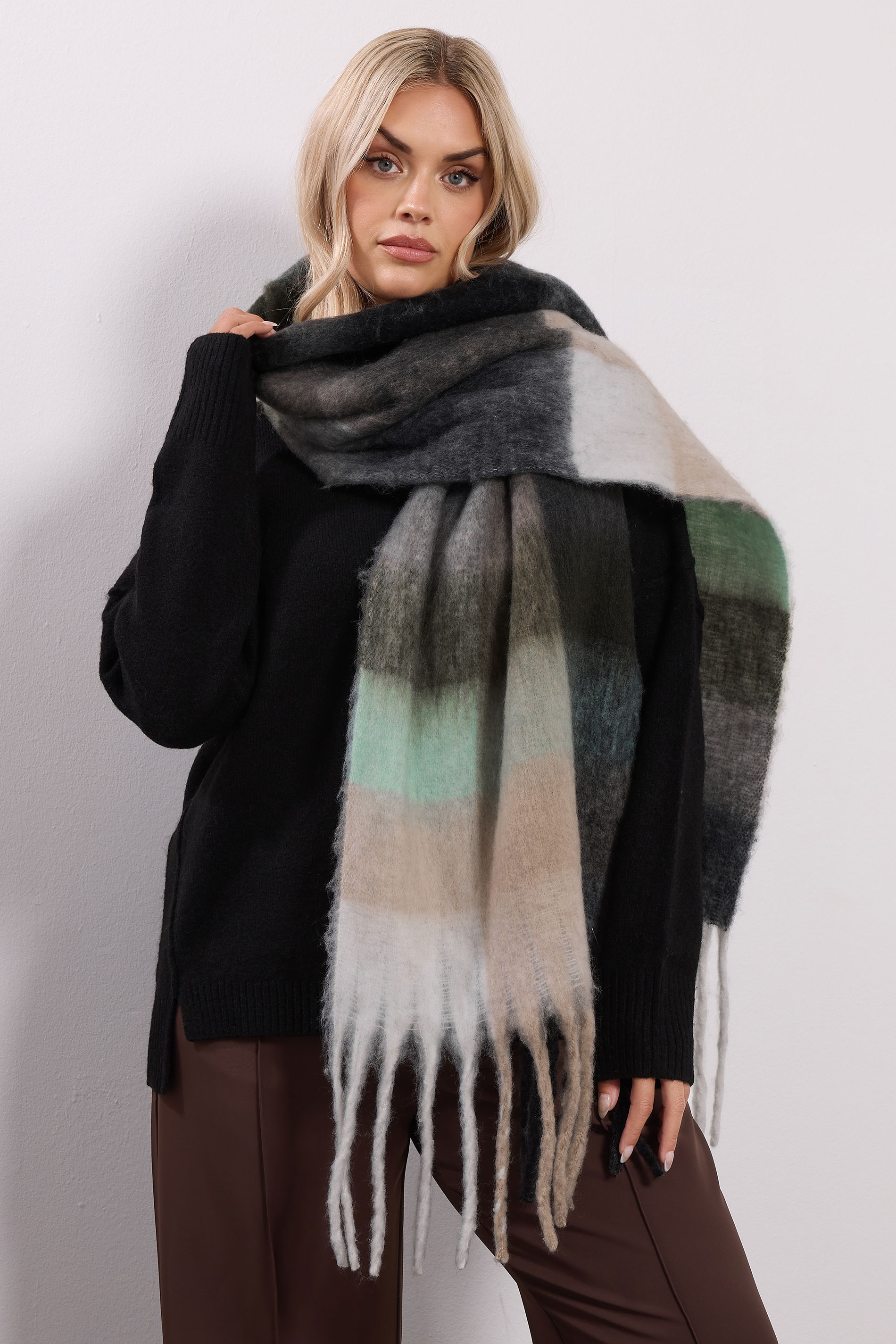 Green Checked Soft Touch Scarf | Yours Clothing 1