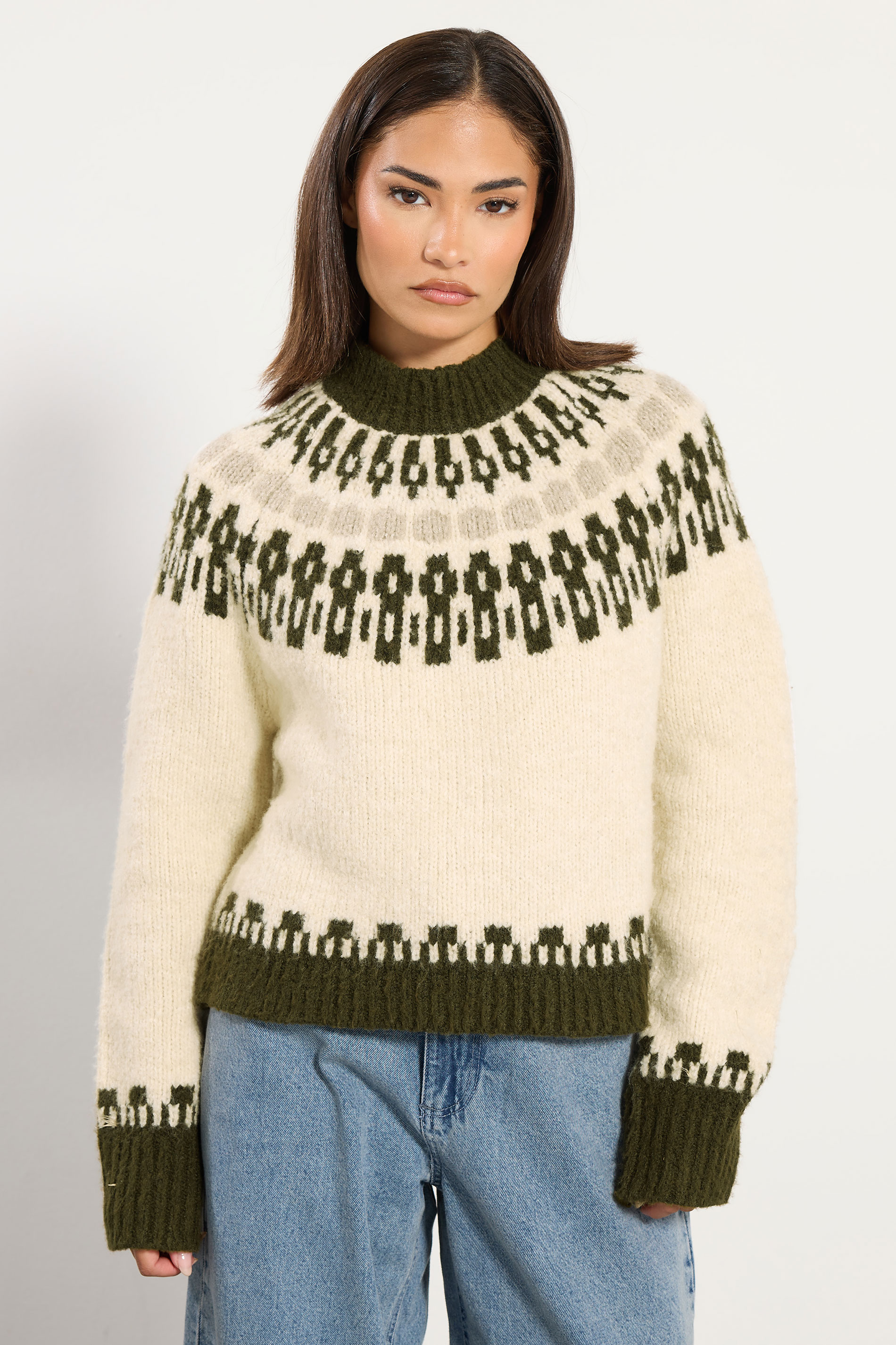 PixieGirl Petite Women's Natural Brown Fairisle Knitted Jumper | PixieGirl 2