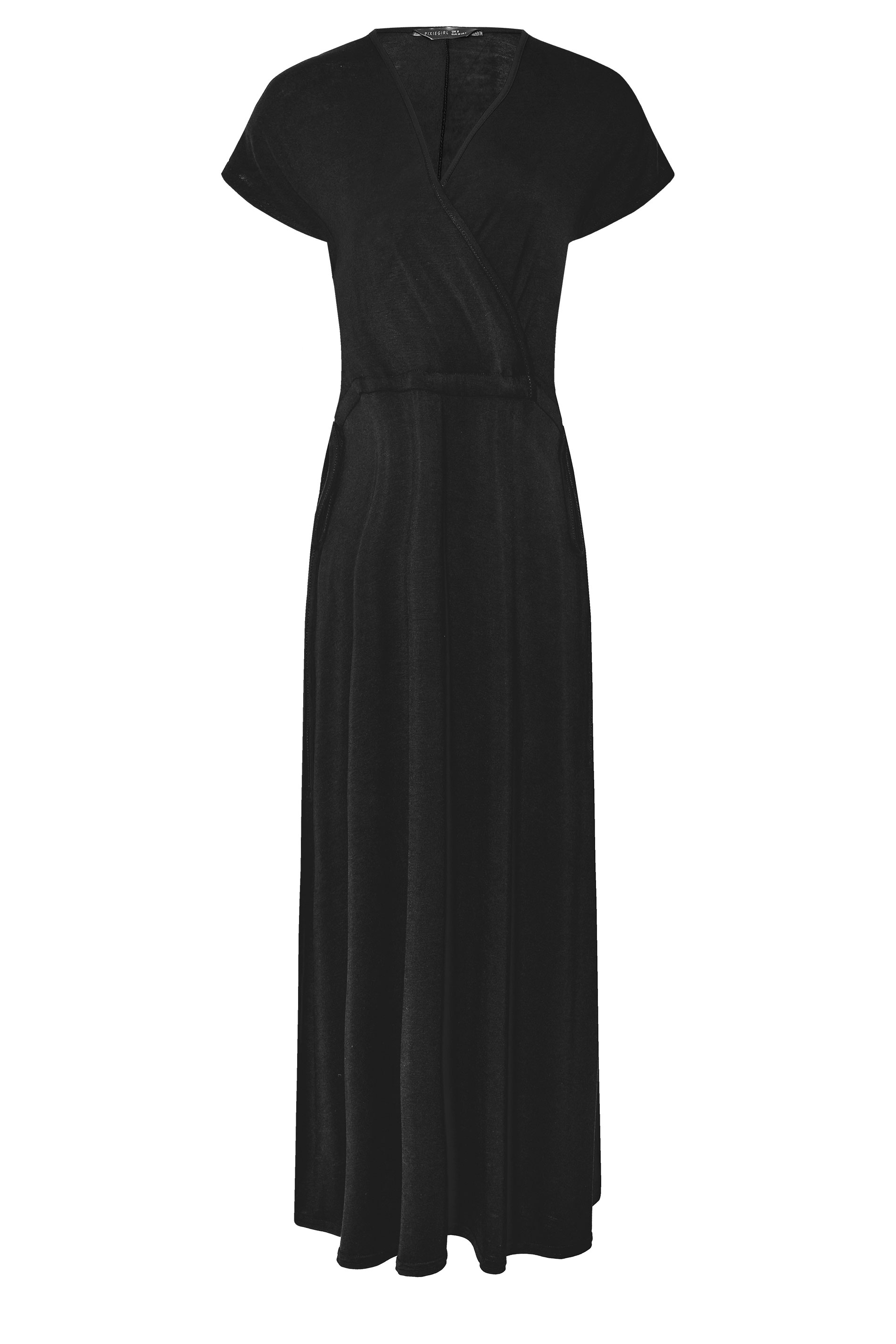 PixieGirl Petite Women's Black Wrap Tie Maxi Dress | PixieGirl 5