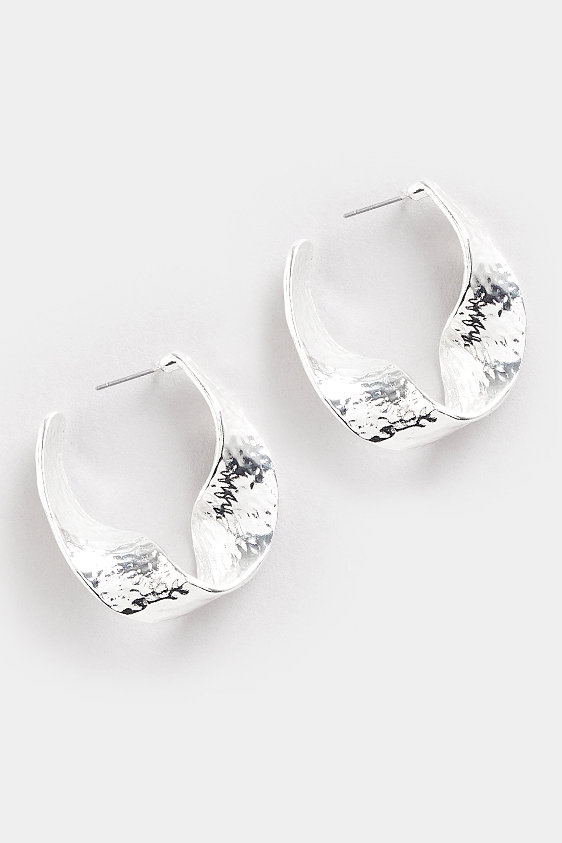 Silver Tone Hammered Twisted Hoop Earrings | Yours Clothing 2