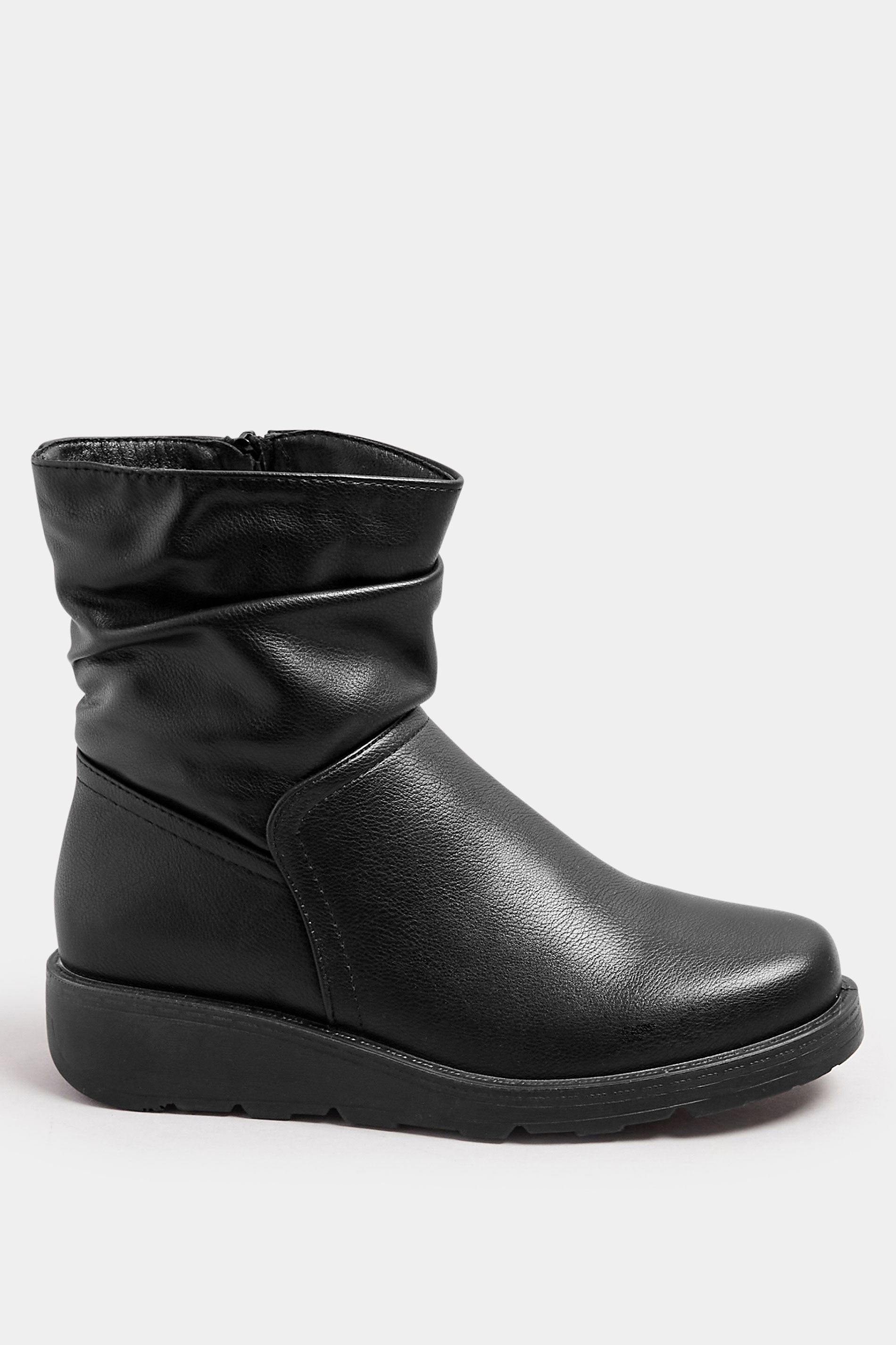 Black Faux Leather Slouch Wedge Boots In Extra Wide EEE Fit | Yours Clothing  4