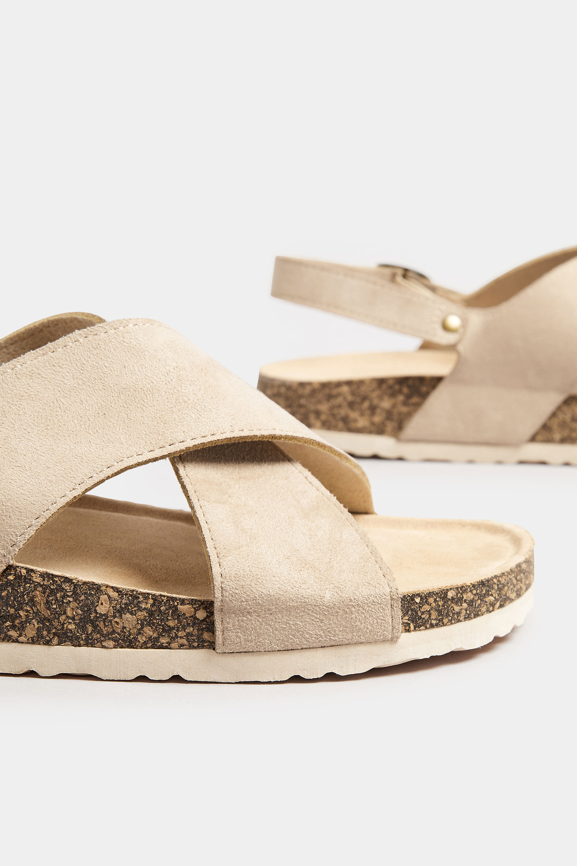 Beige Brown Cross Strap Footbed Sandals In Wide E & Extra Wide EEE Fit 5