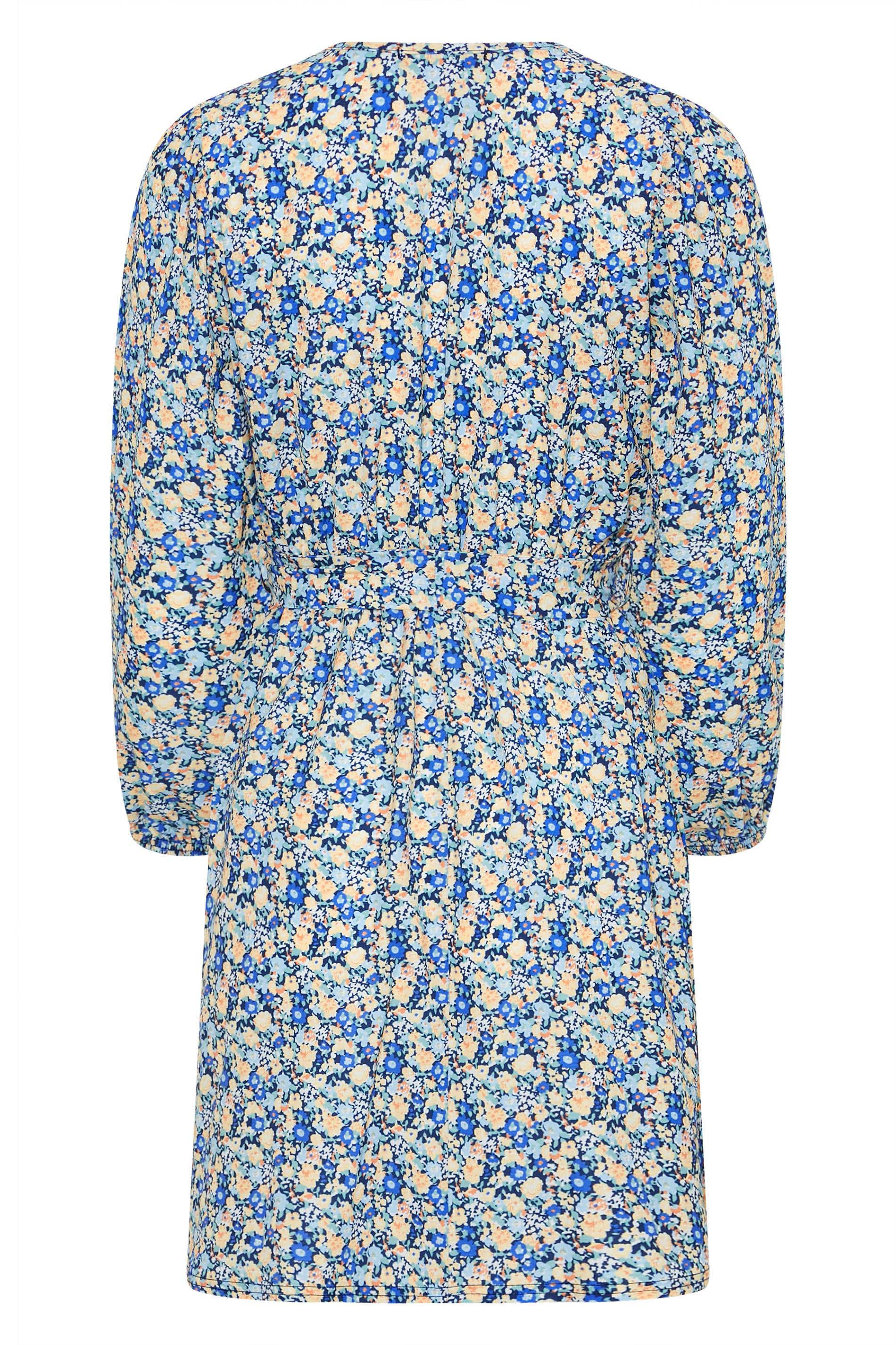 Petite Blue Ditsy Floral Wrap Dress | PixieGirl 7