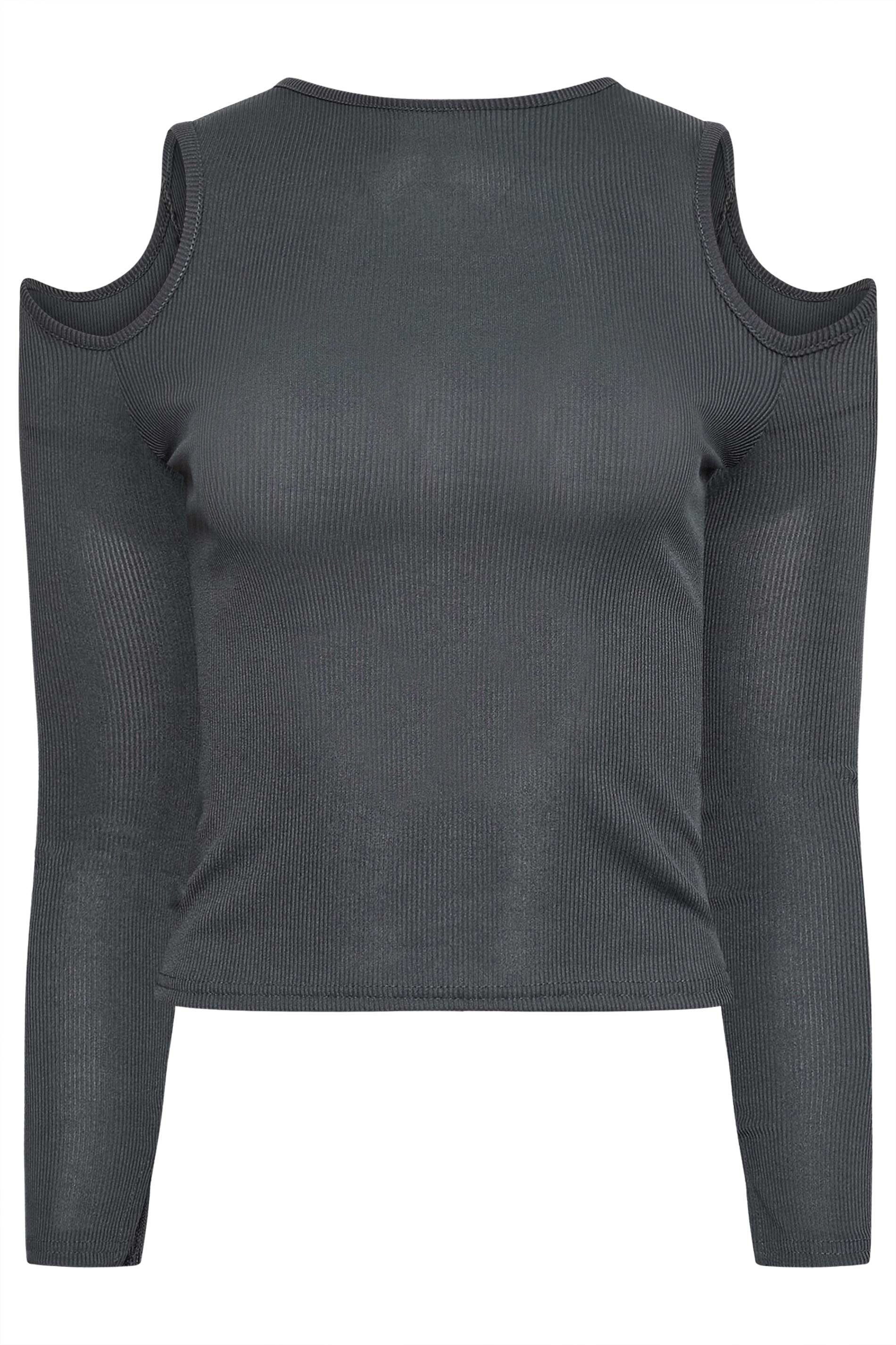 PixieGirl Dark Grey Ribbed Cut Out Top | PixieGirl 5