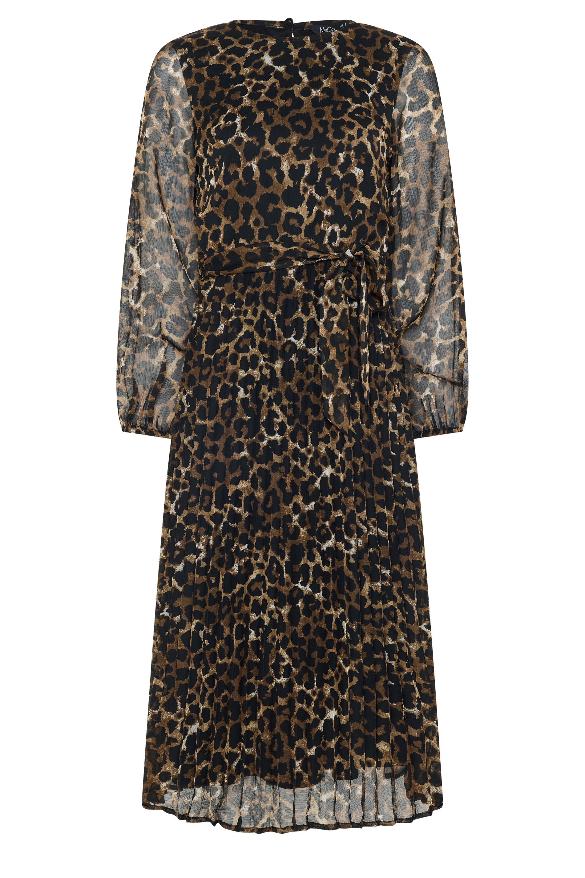 M&Co Petite Brown Animal Print Pleated Chiffon Dress | M&Co 1