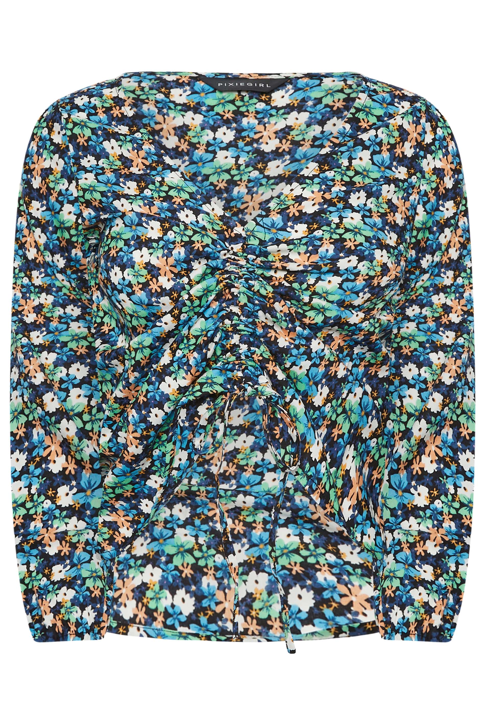 PixieGirl Blue Floral Ruched Front Top | PixieGirl 7