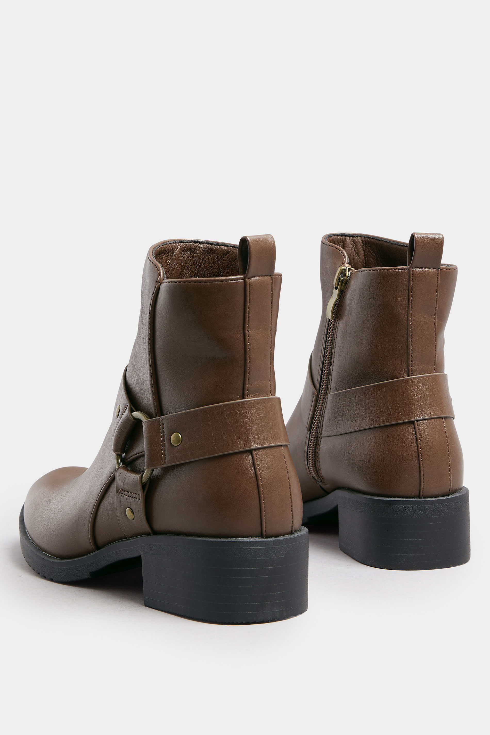 Brown Faux Leather Buckle Ankle Boots In Standard Fit | Yours Clothing 4