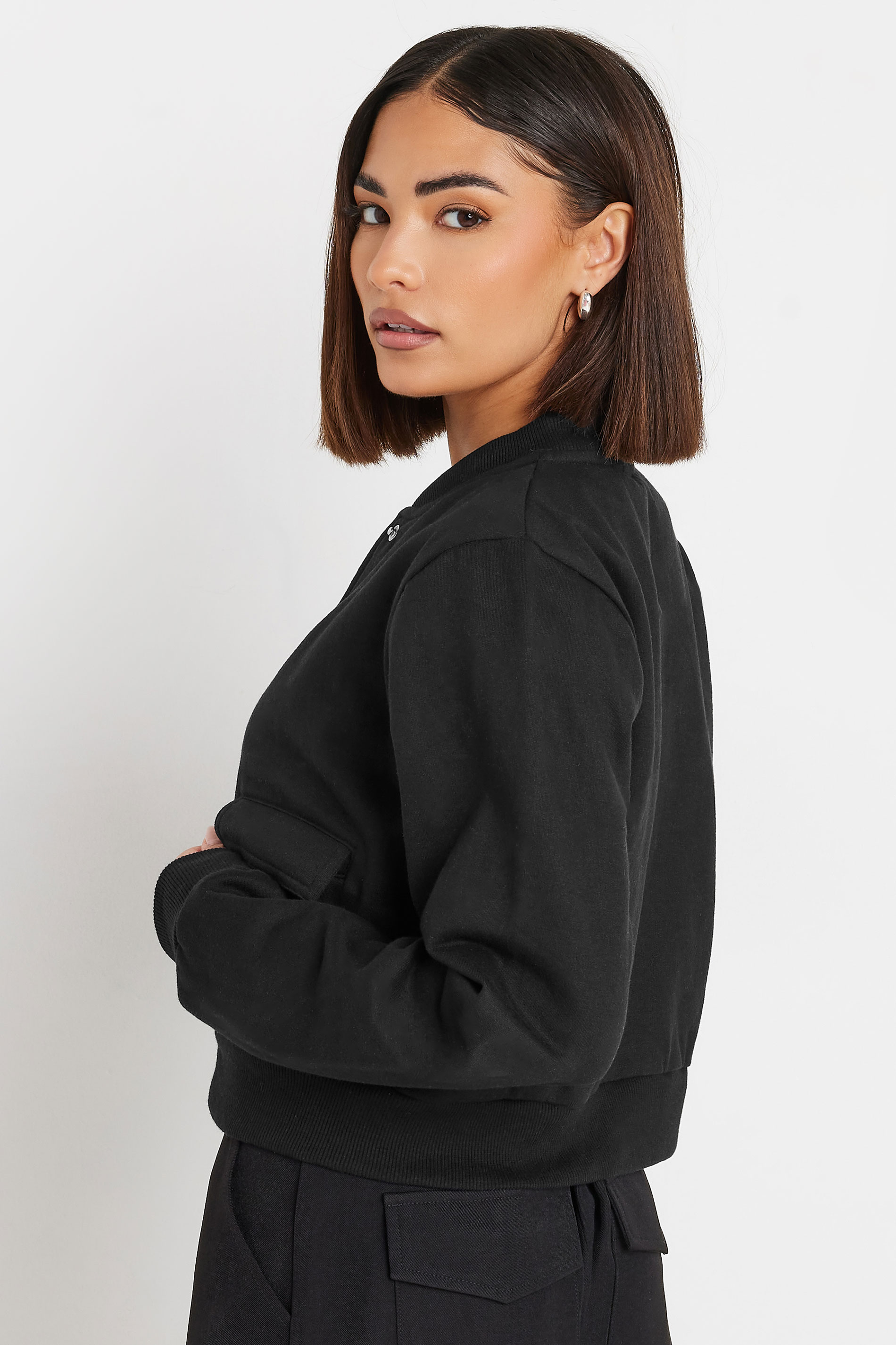 PixieGirl Petite Womens Black Jersey Bomber Jacket | PixieGirl 3