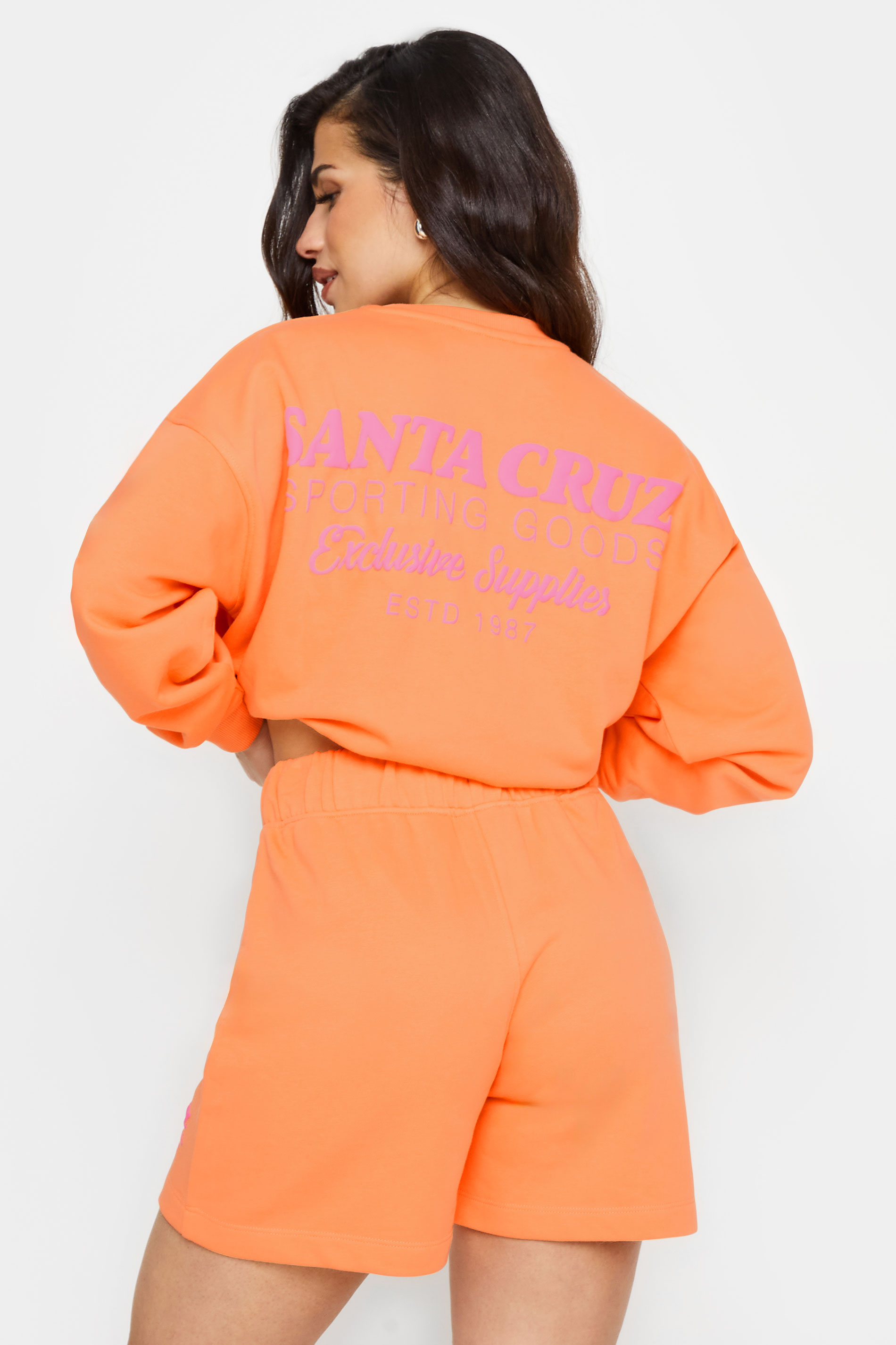 PixieGirl Petite Women's Orange 'Santa Cruz' Slogan Jogger Shorts | PixieGirl 3