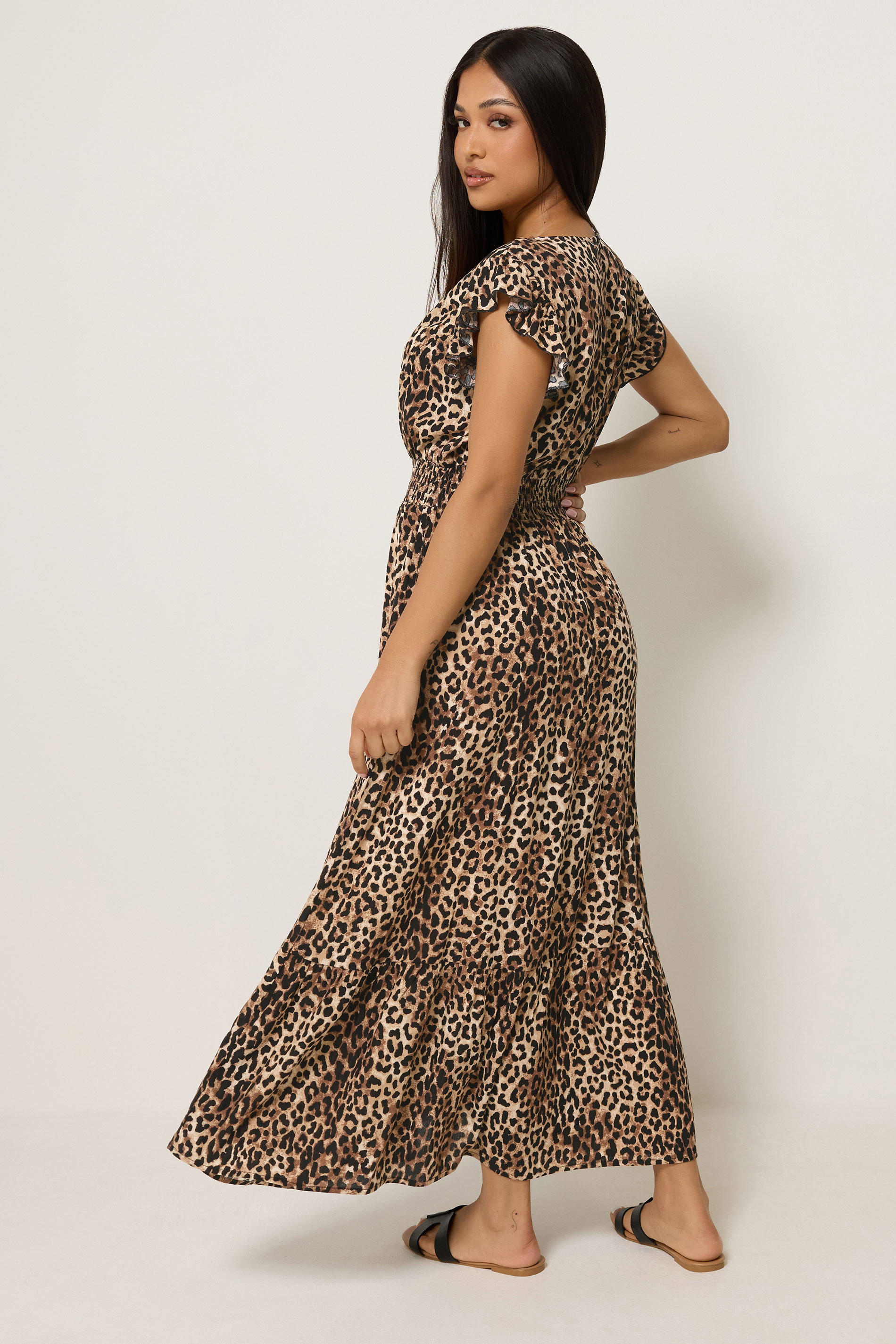 M&Co Petite Brown Animal Print V-Neck Dress | M&Co 2
