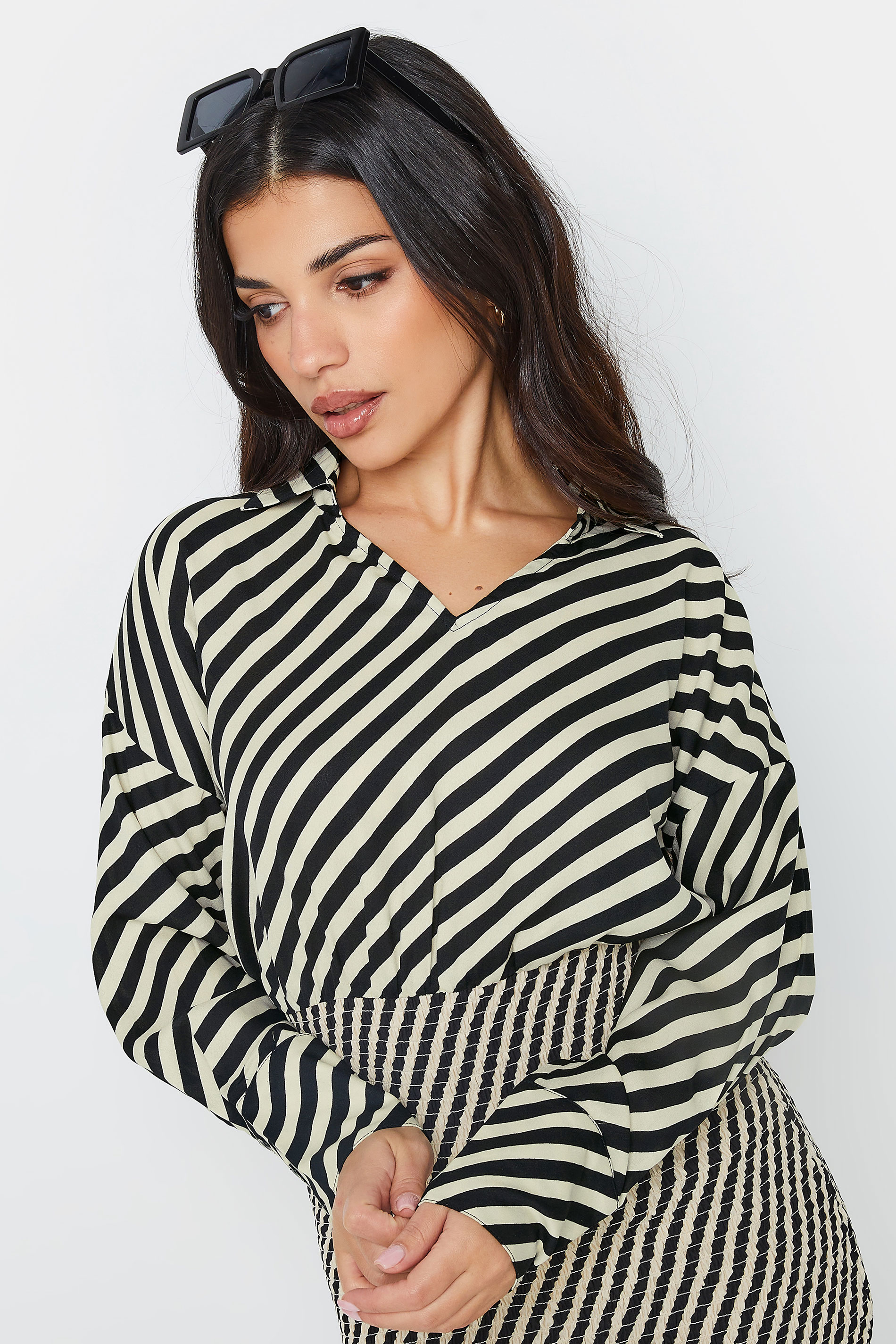 PixieGirl Petite Womens Beige Brown Stripe Mini Dress | PixieGirl  4