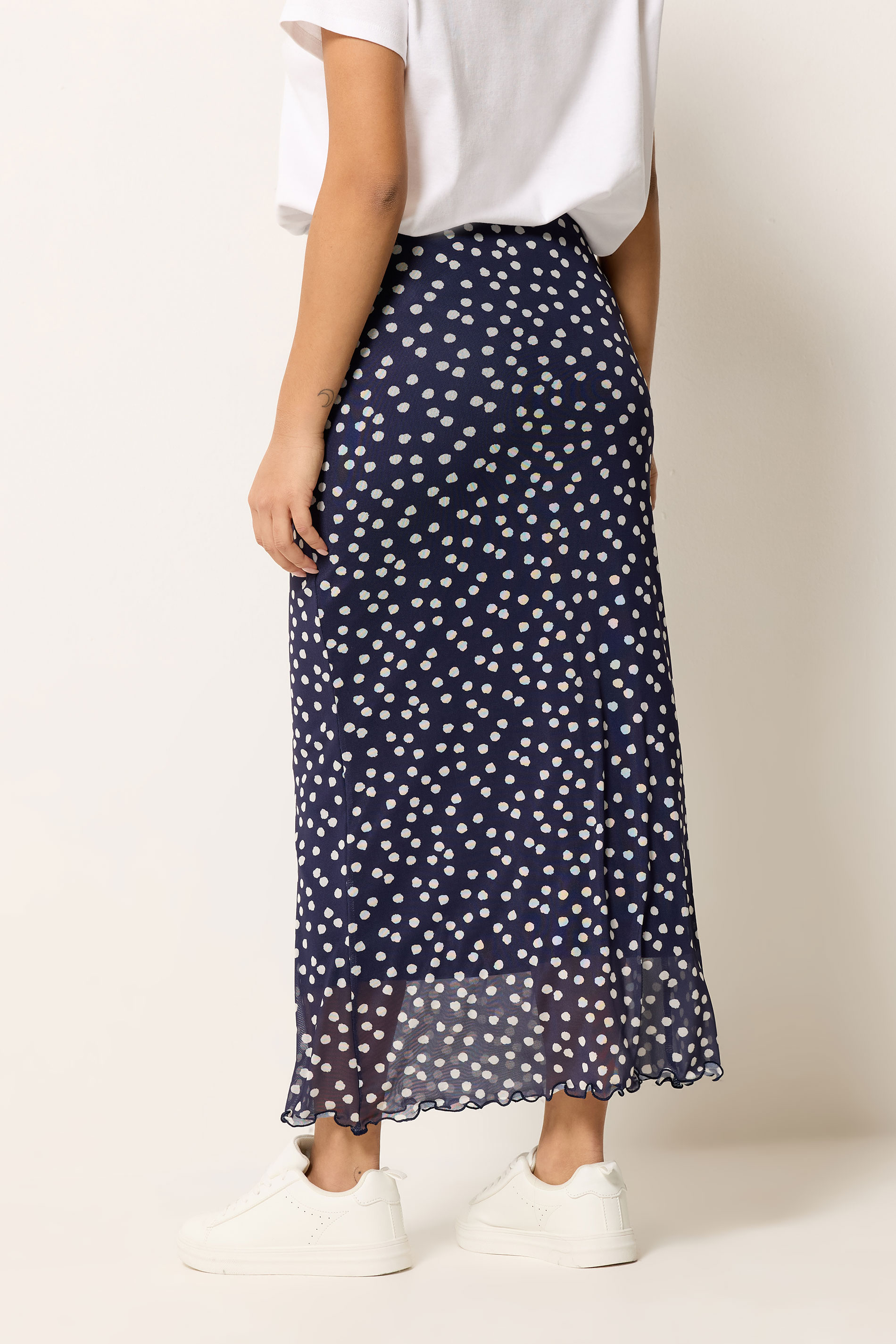 M&Co Petite Navy Blue Polka Dot Mesh Maxi Skirt | M&Co 2