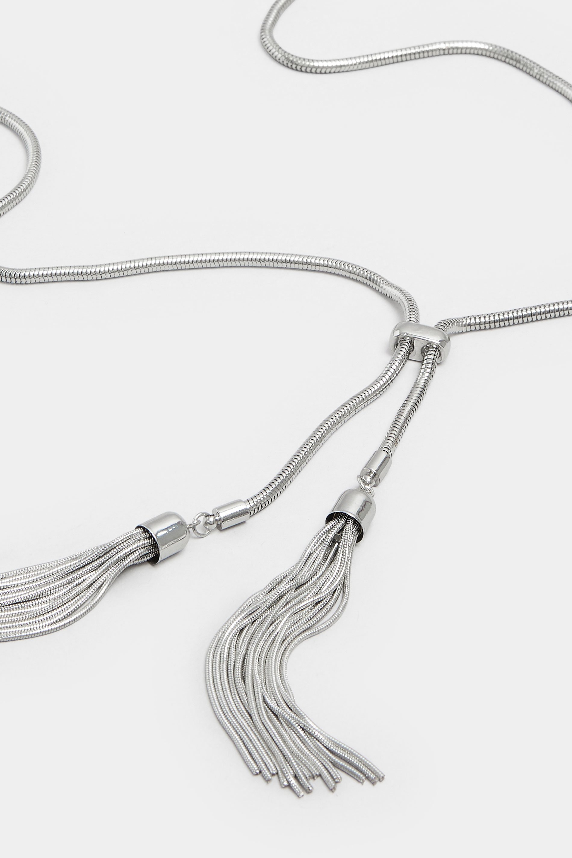 Silver Tone Double Tassel Long Necklace | Yours Clothing 3