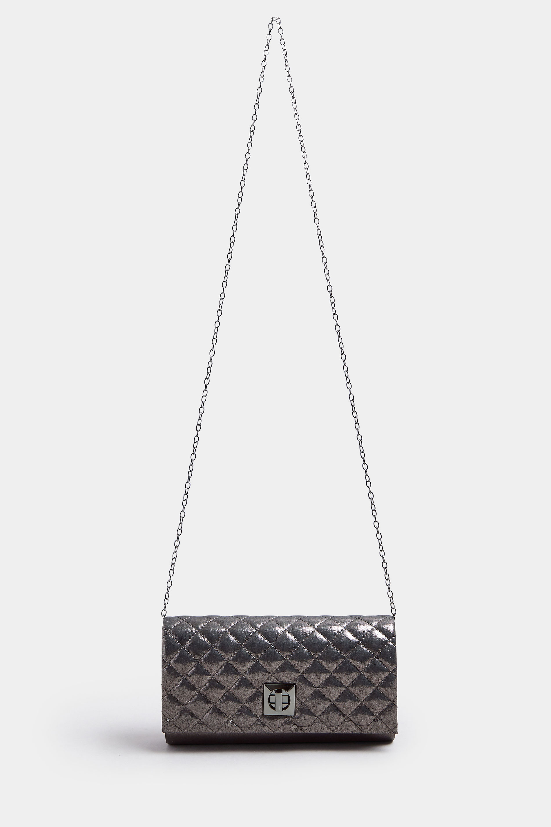 Silver Quilted Lock Detail Clutch Bag | Yours Clothing 3