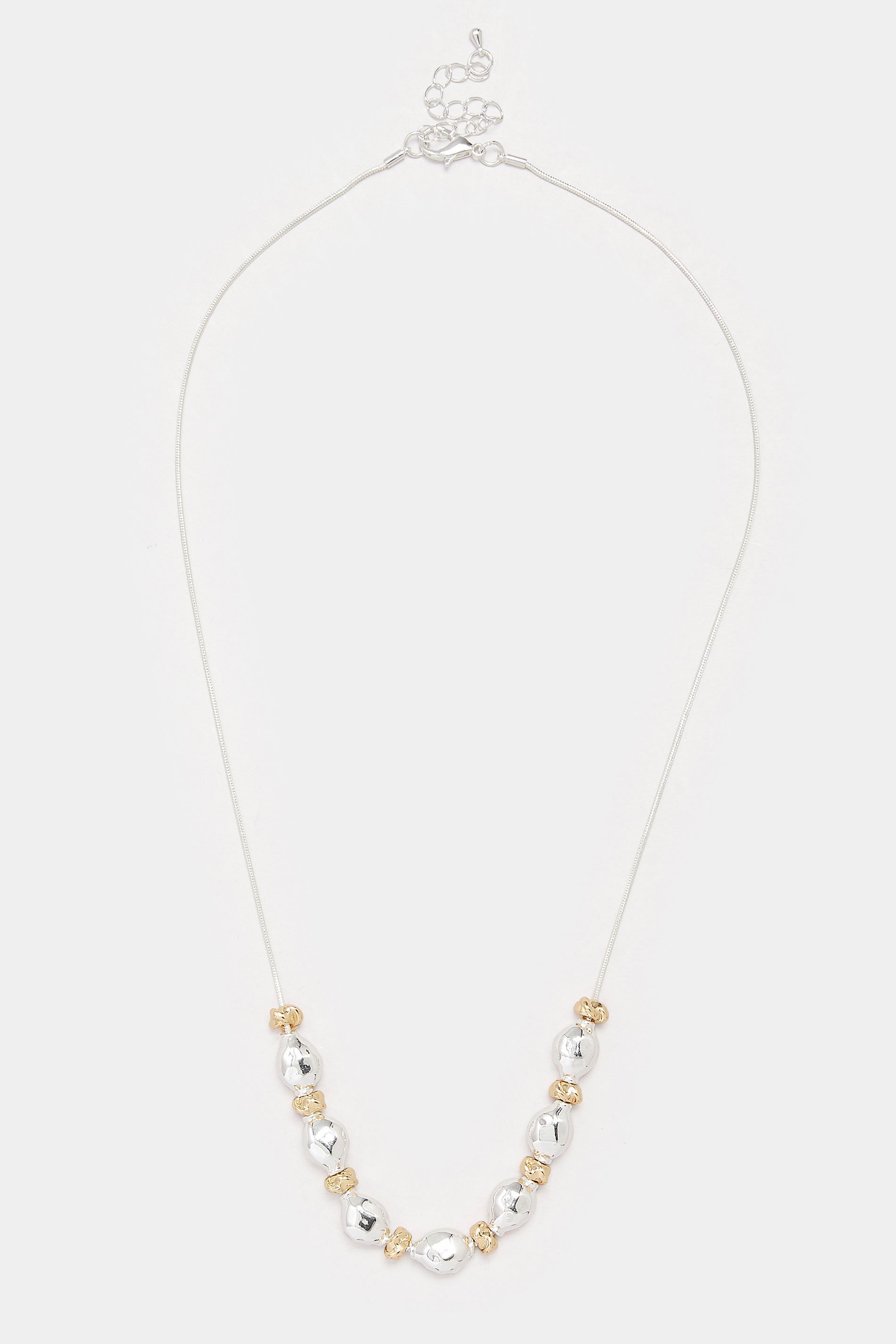 Silver Tone Multi Metals Beaded Necklace | Yours Clothing 2