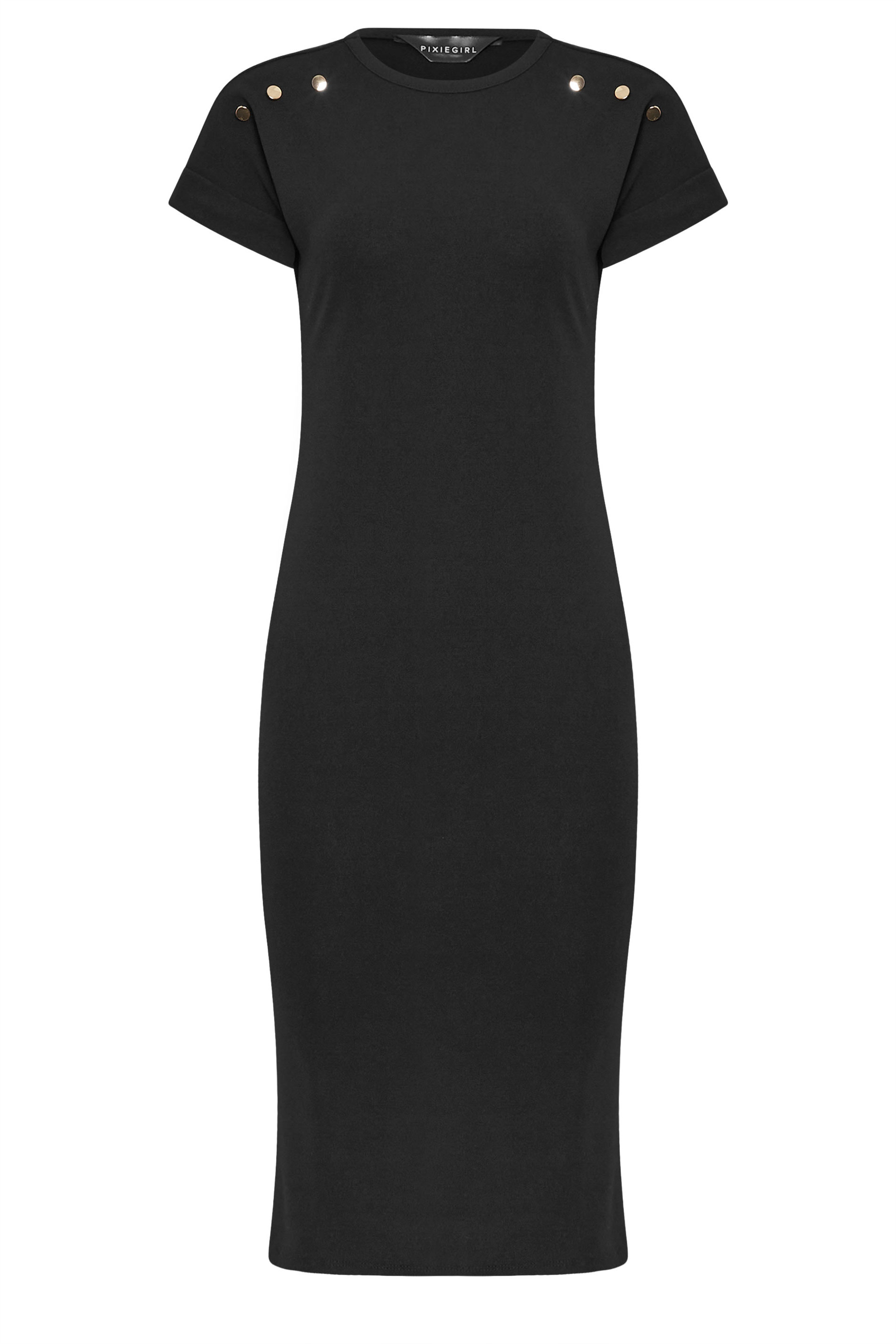 PixieGirl Petite Women's Black Scuba Button Midi Dress | PixieGirl 5