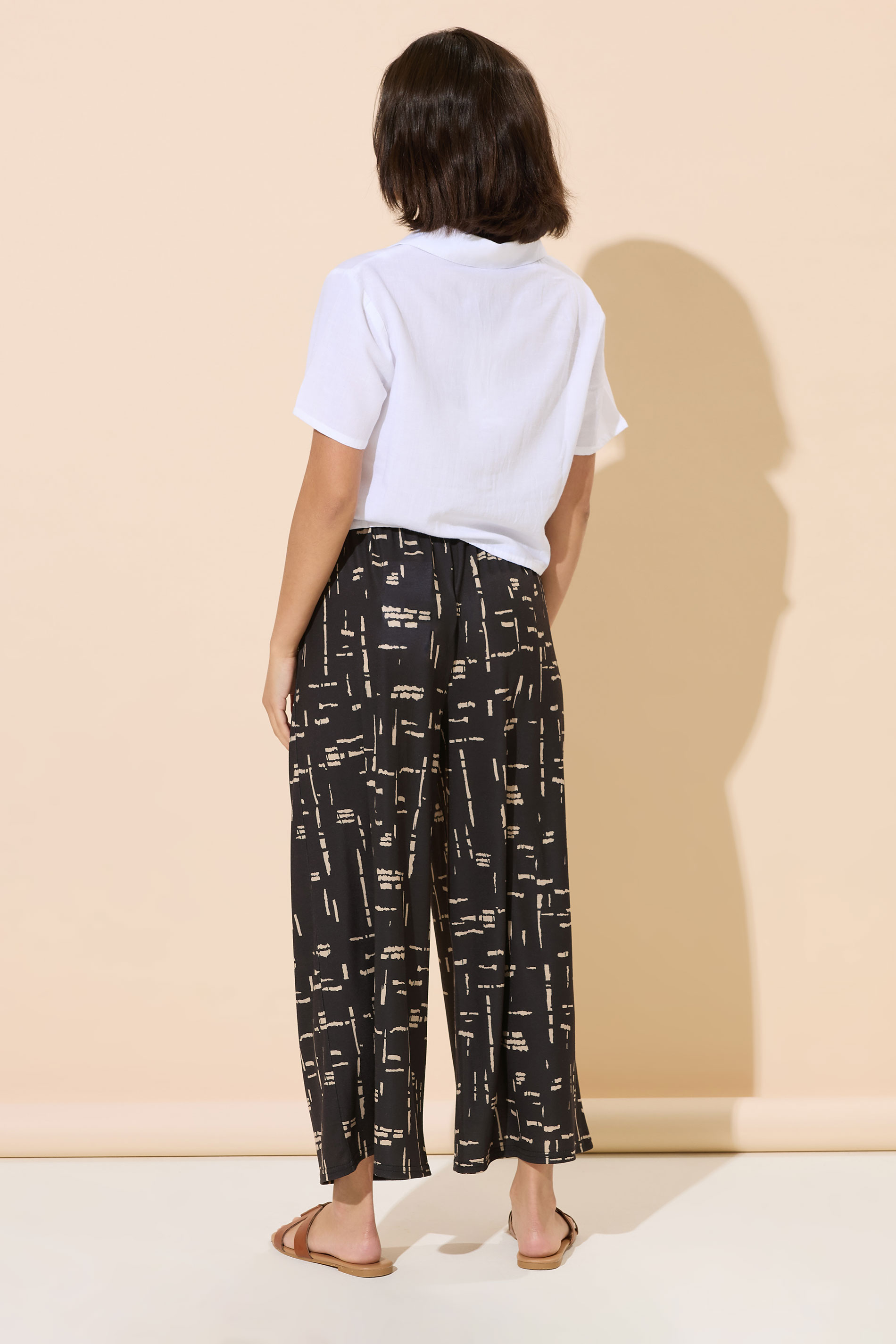 PixieGirl Petite Women's Black Abstract Print Cropped Trousers | PixieGirl 3